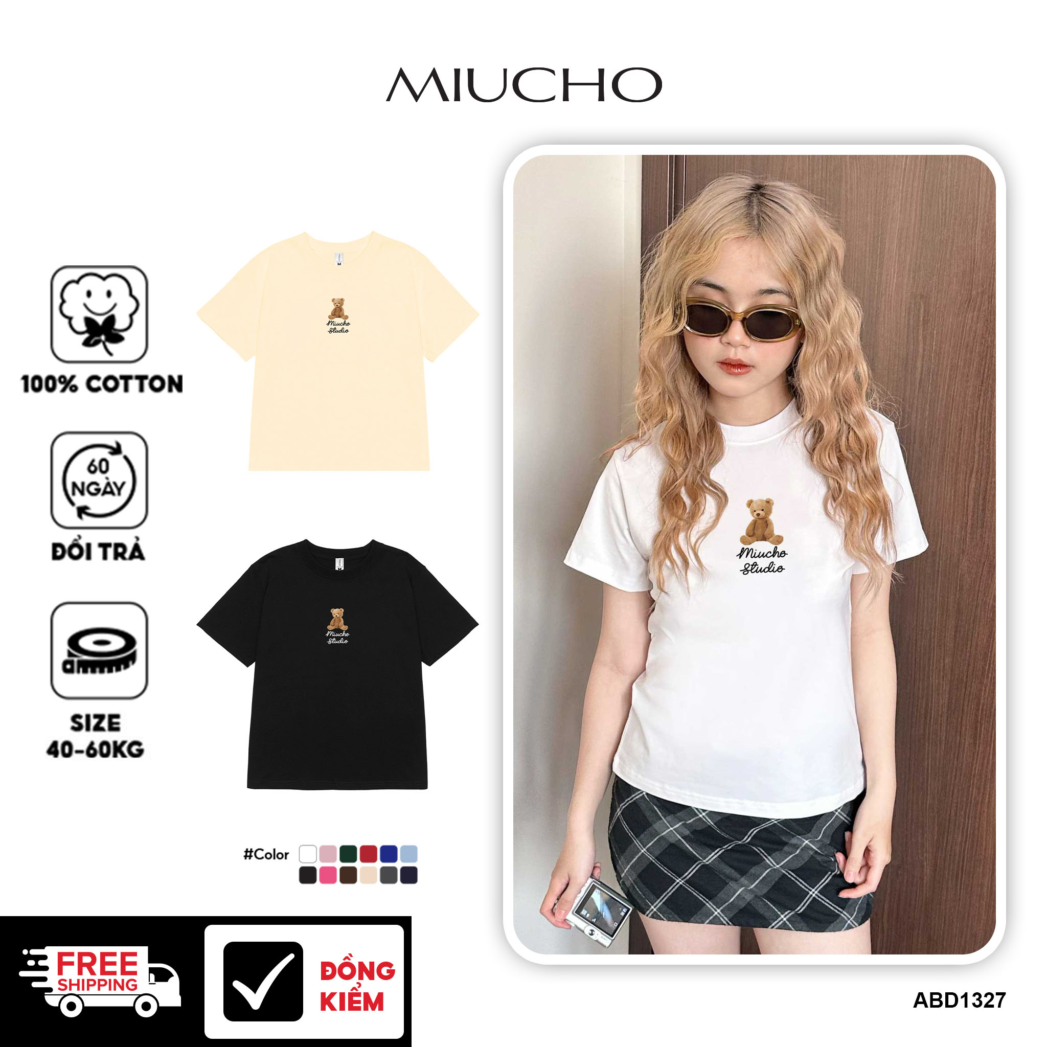 Áo thun baby tee xinh form ôm ABD1327 Miucho tay ngắn cổ tròn hotrend in mix