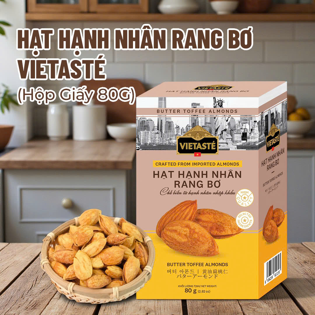 HẠT HẠNH NHÂN RANG BƠ VIETASTÉ 80G (HỘP GIẤY)
