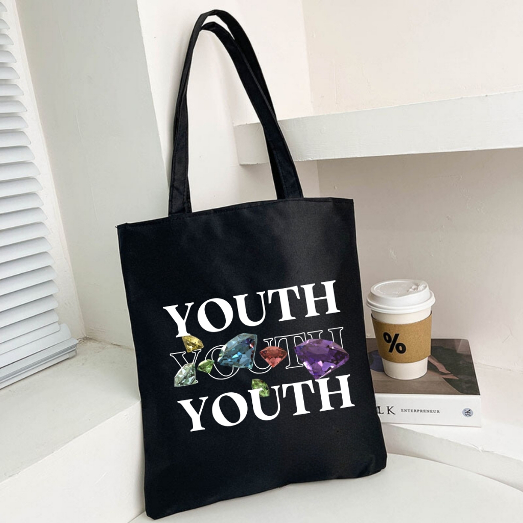 Túi tote màu đen mẫu chữ đơn giản - Túi tote vải canvas 33x37 có khóa kéo đựng vừa A4, laptop Loza TOTE19_thumbnail_3