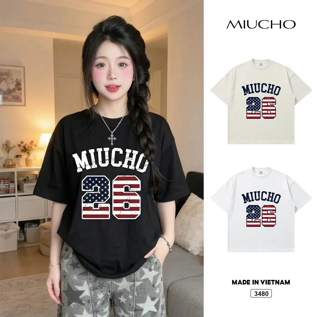 Áo thun boxy nam nữ tay ngắn cá tính Miucho 3480
