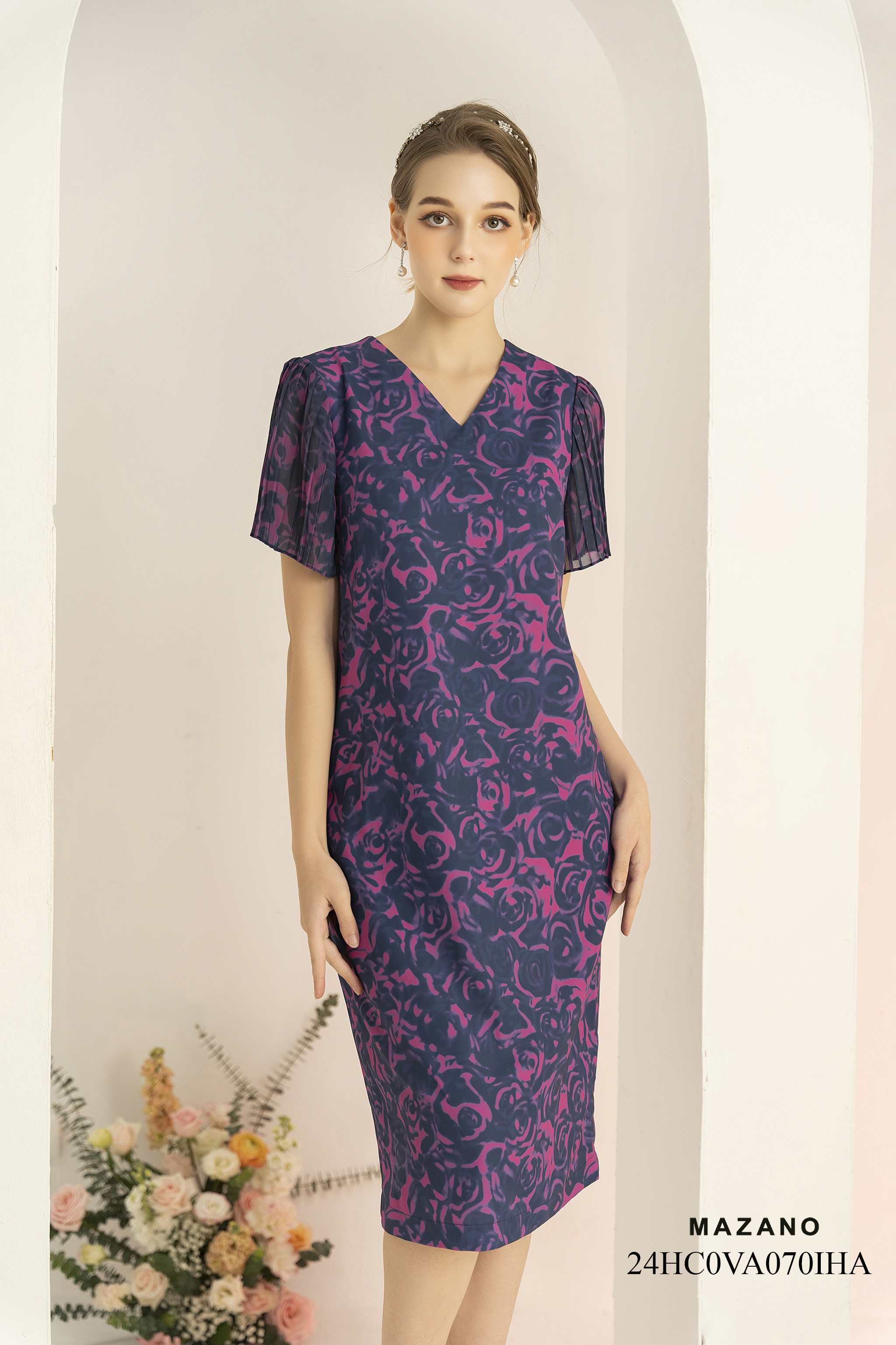 Đầm hoa hồng phối tay dập ly_thumbnail_3