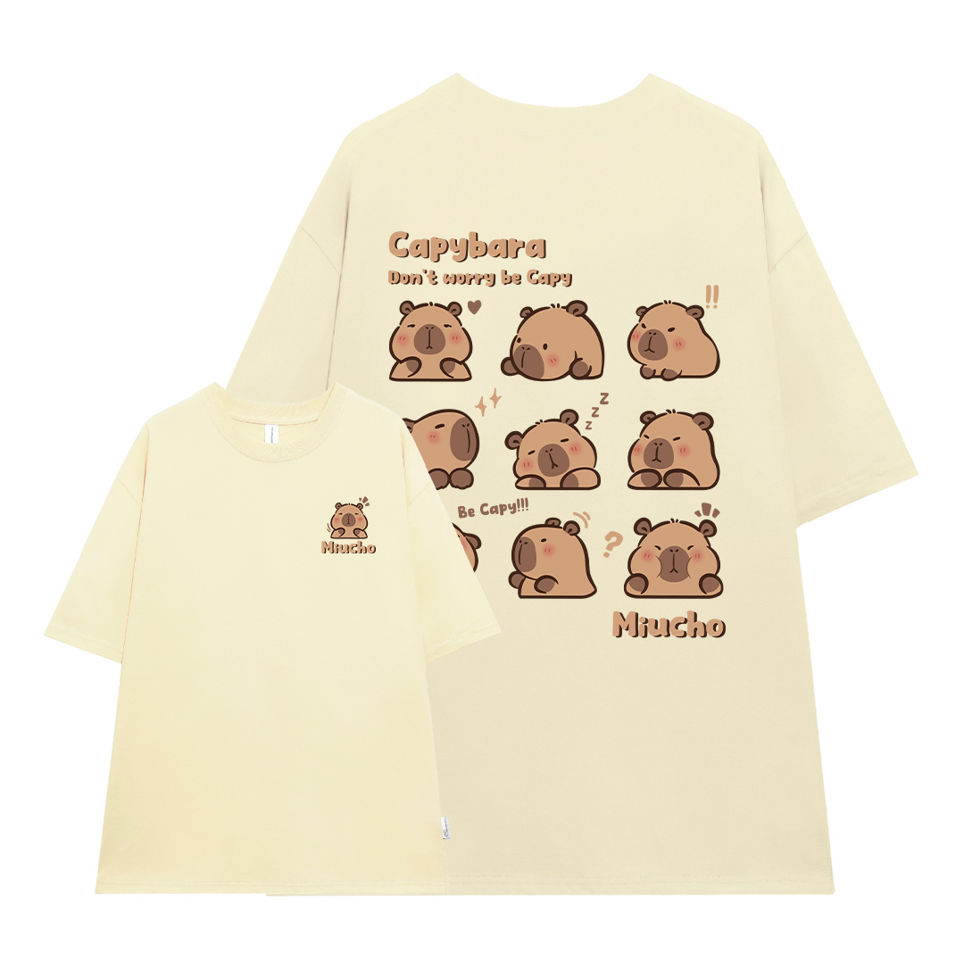Áo thun gấu Capybara unisex form rộng tay lỡ màu xinh ATD1217 Miucho vải cotton thoáng mát cổ tròn in mix_thumbnail_11