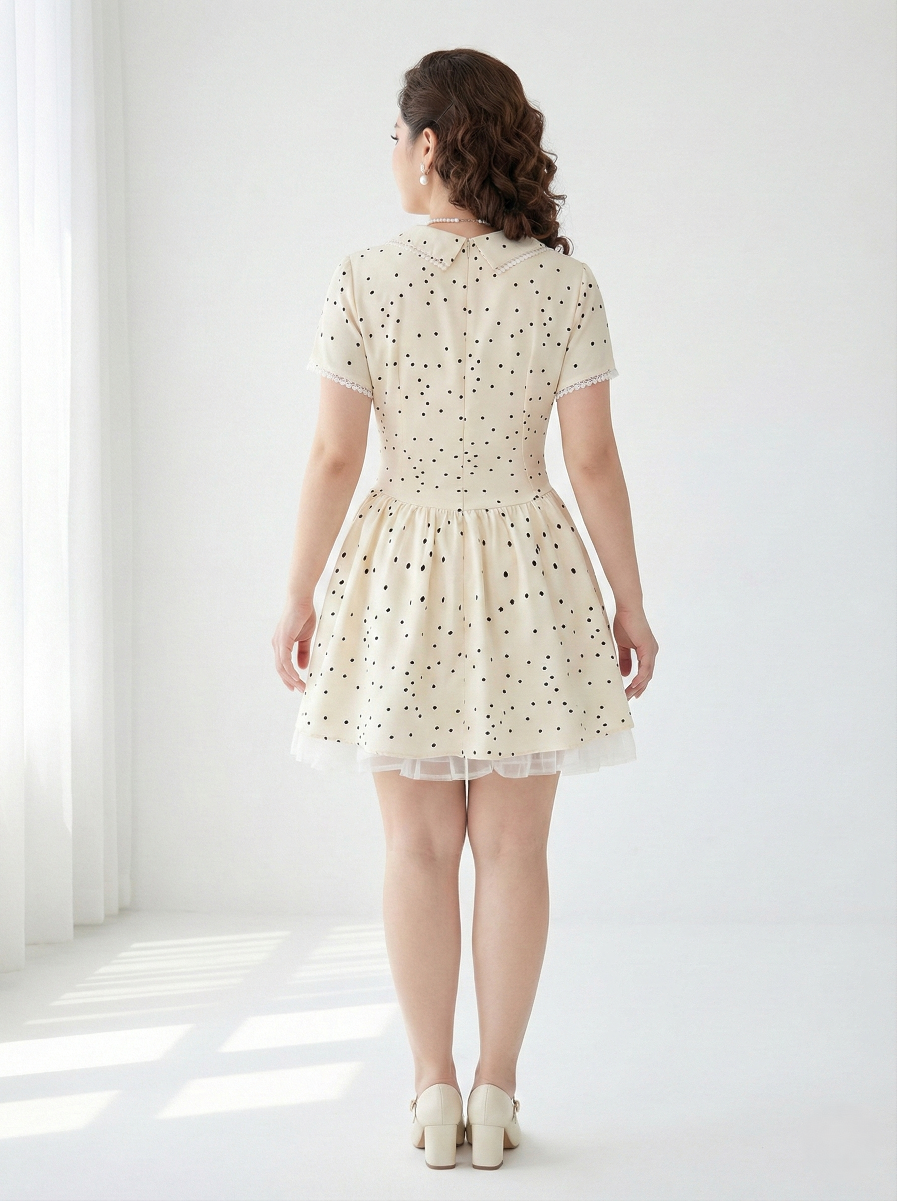 BIGSIZE NỮ - Đầm chấm bi phối voan xếp ly kiểu V-DA203_thumbnail_2