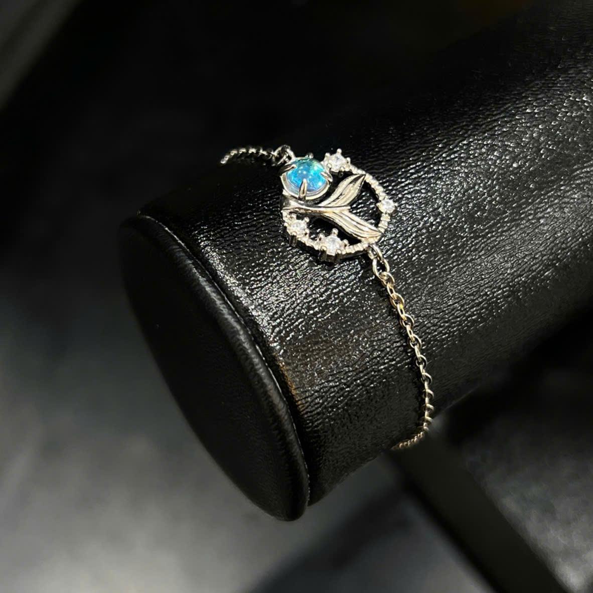 vòng tay bạc xi bạch kim tiên cá biển cả đá moon 