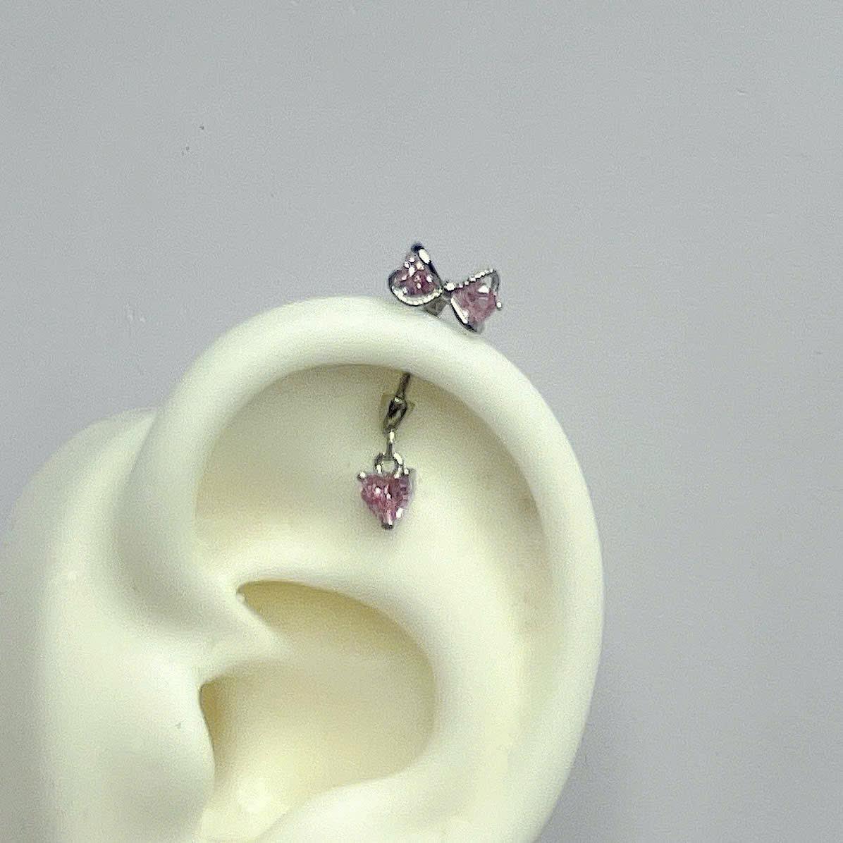 Khuyên kiểu vertical nơ hồng