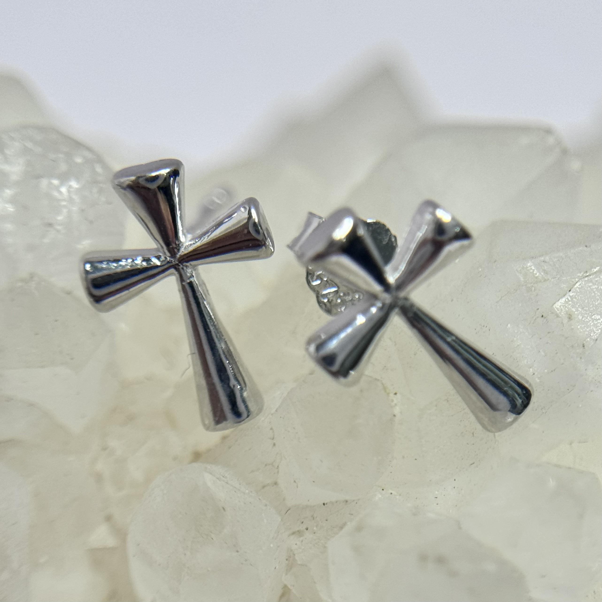 Khuyên kiểu bạc xi bạch kim hình chữ thập trơn_thumbnail_1