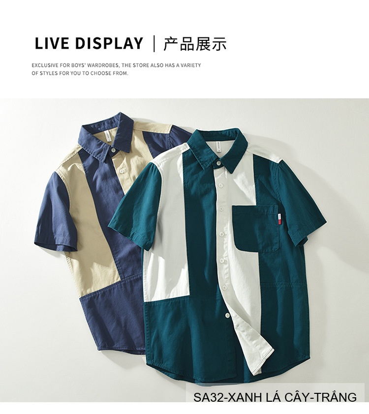 SA32 - Áo sơ mi nam phối màu tay ngắn phong cách Hàn Quốc, chất cotton 100%, dáng lỏng thoải mái_thumbnail_8