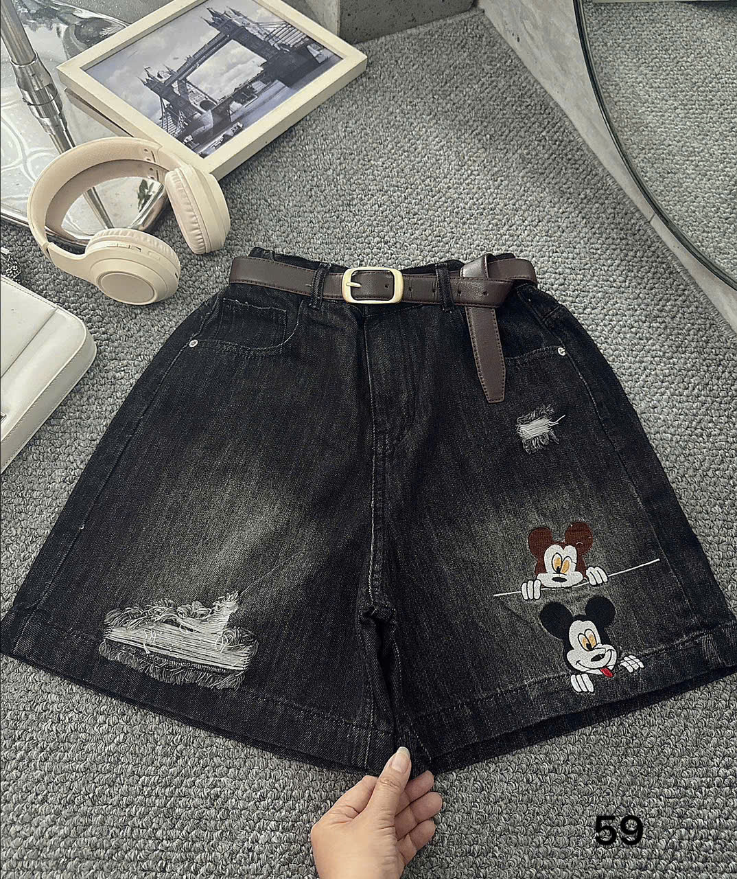 Quần short lửng lưng thun thêu chuột bigsize QSJ59 dành cho nàng từ 55-90kg_thumbnail_4