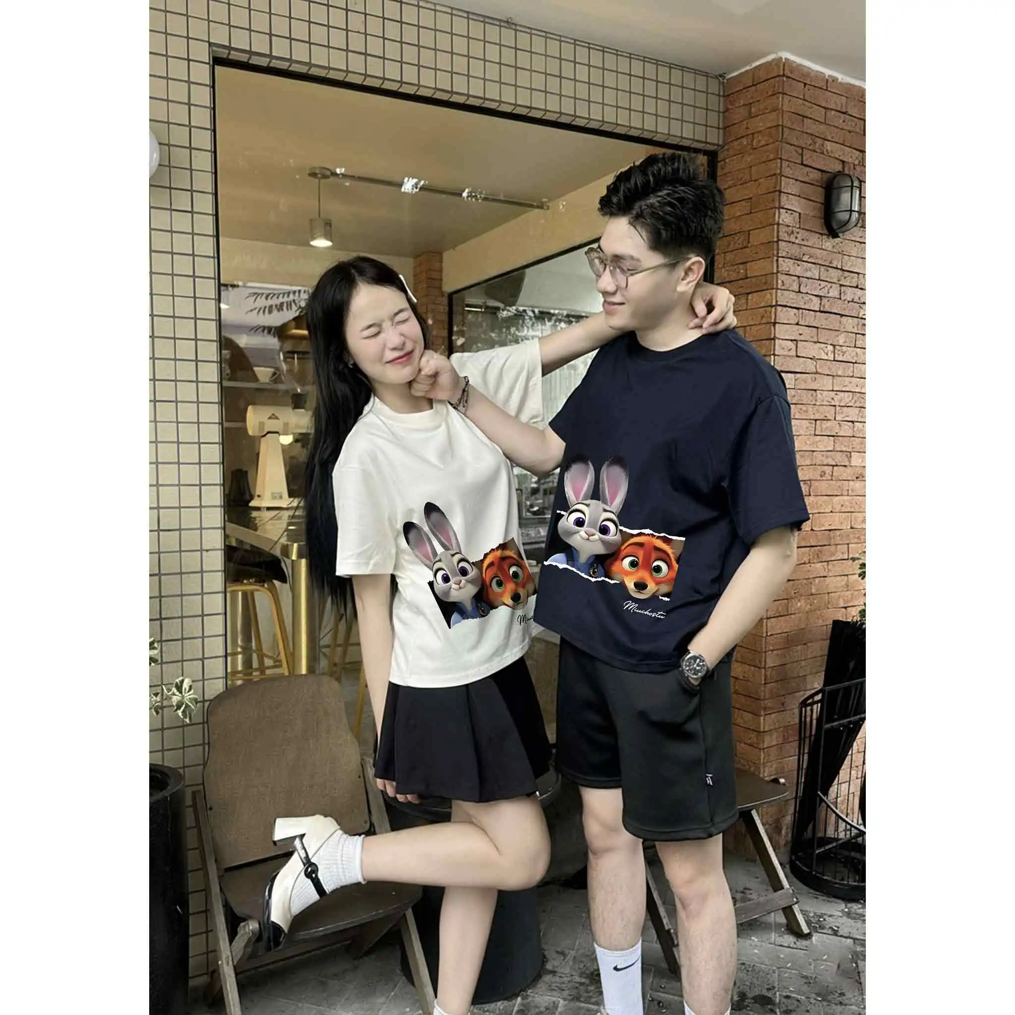 Áo thun couple form boxy Miucho Club vải cotton co giãn 2 chiều thoáng mát Judy Hopps in mix 2826_thumbnail_5