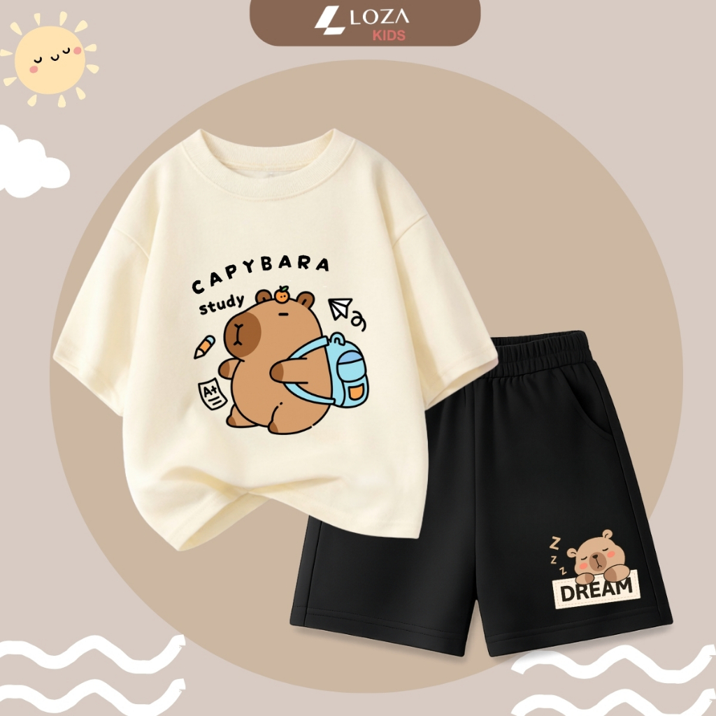 Set bộ bé trai, bé gái hình capybara đeo cặp - Loza Kids SB483 SB483