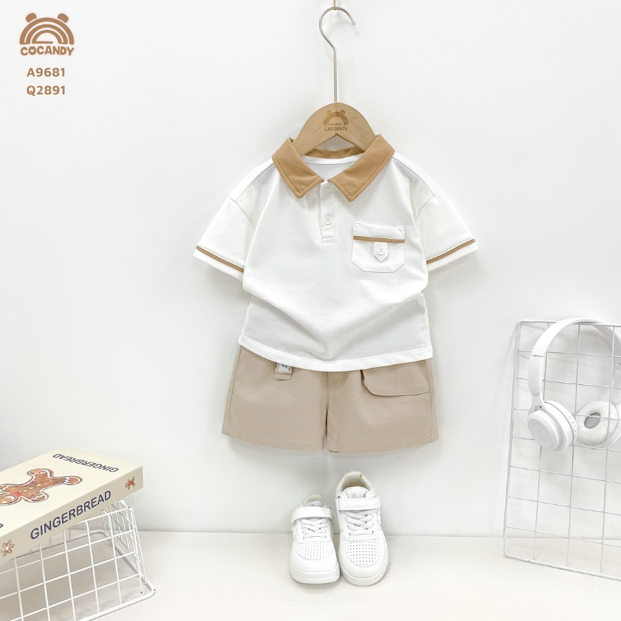 Áo cộc TRẮNG phối cổ nâu