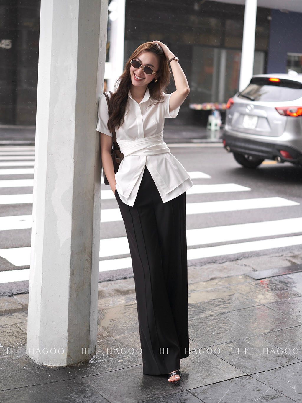 Áo sơ mi nhún eo hai vạt HAGOO_thumbnail_4