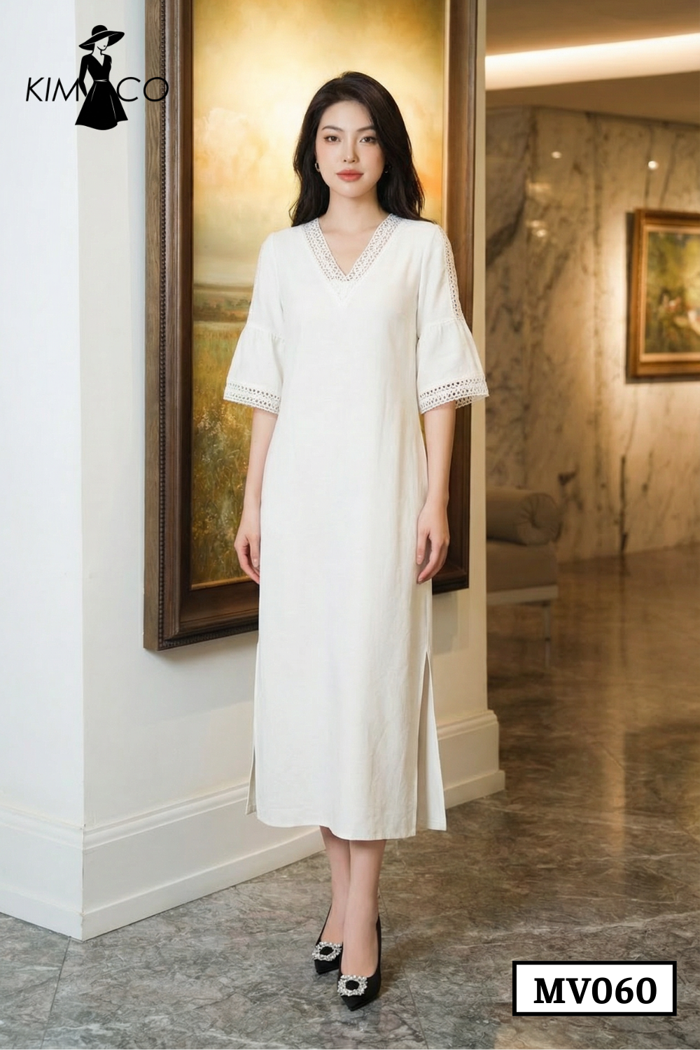 Đầm Suông Thanh Lịch Phối Ren Cổ V – MV060_thumbnail_2