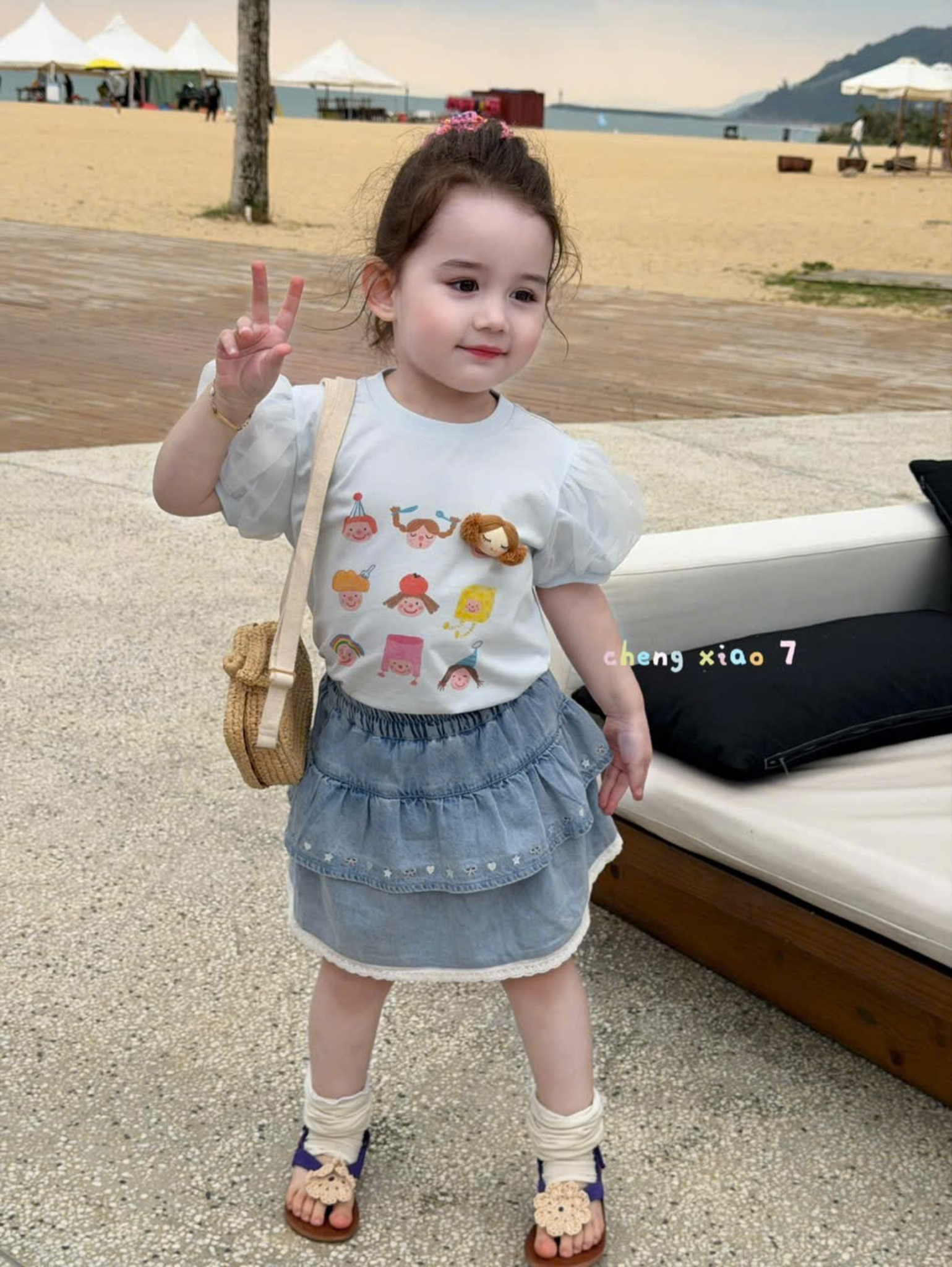 CX92 - Chân váy bé gái denim tầng thêu họa tiết xinh xắn phong cách năng động hãng CX7