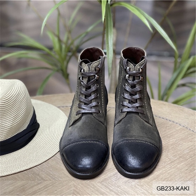 GB233 - Giày Boots Martin Nam Da Bò Phong Cách Anh, Đế Cao Su Chống Trượt, Màu Đen Kaki_thumbnail_20