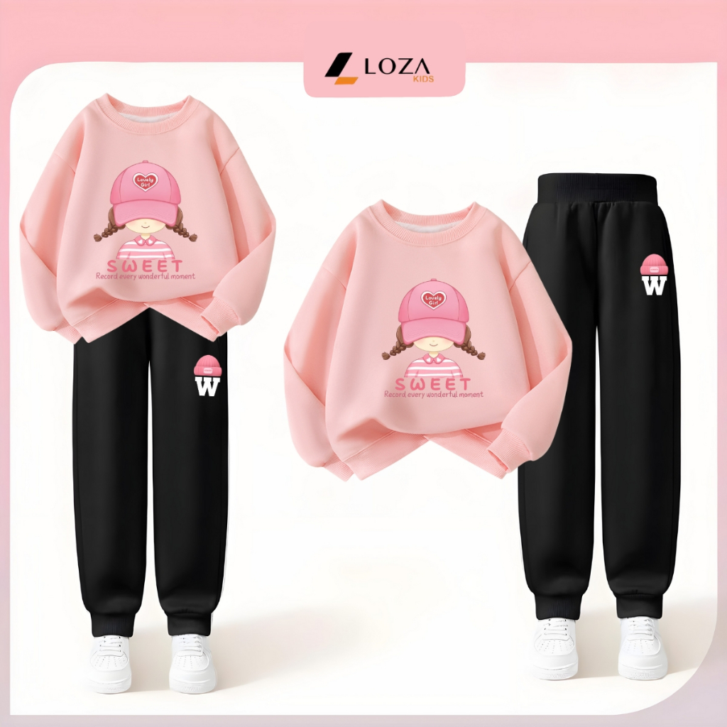 Set bộ nỉ bé gái in  hình bé gái SWEET - Loza Kids BI515 BI515