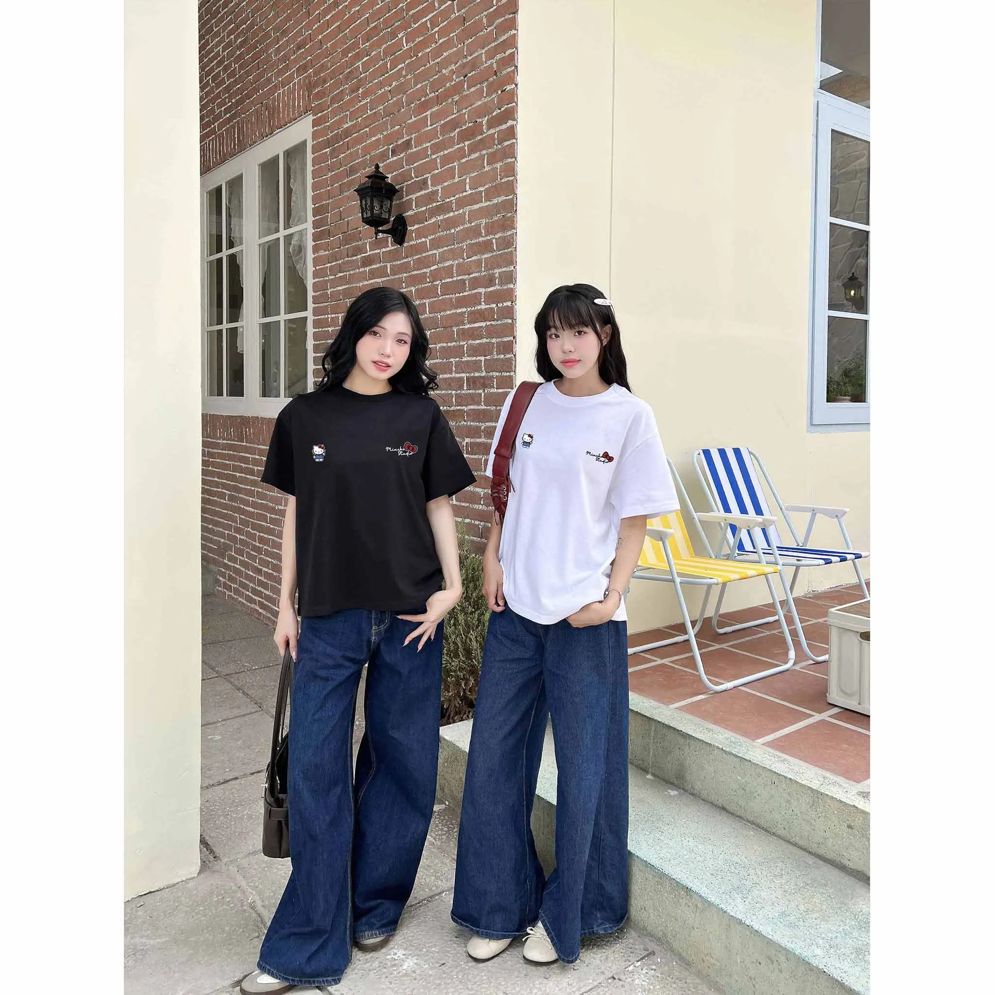 Áo thun form boxy nữ Kitty dễ thương 2648 Miucho vải cotton thoáng mát cổ tròn in mix_thumbnail_4