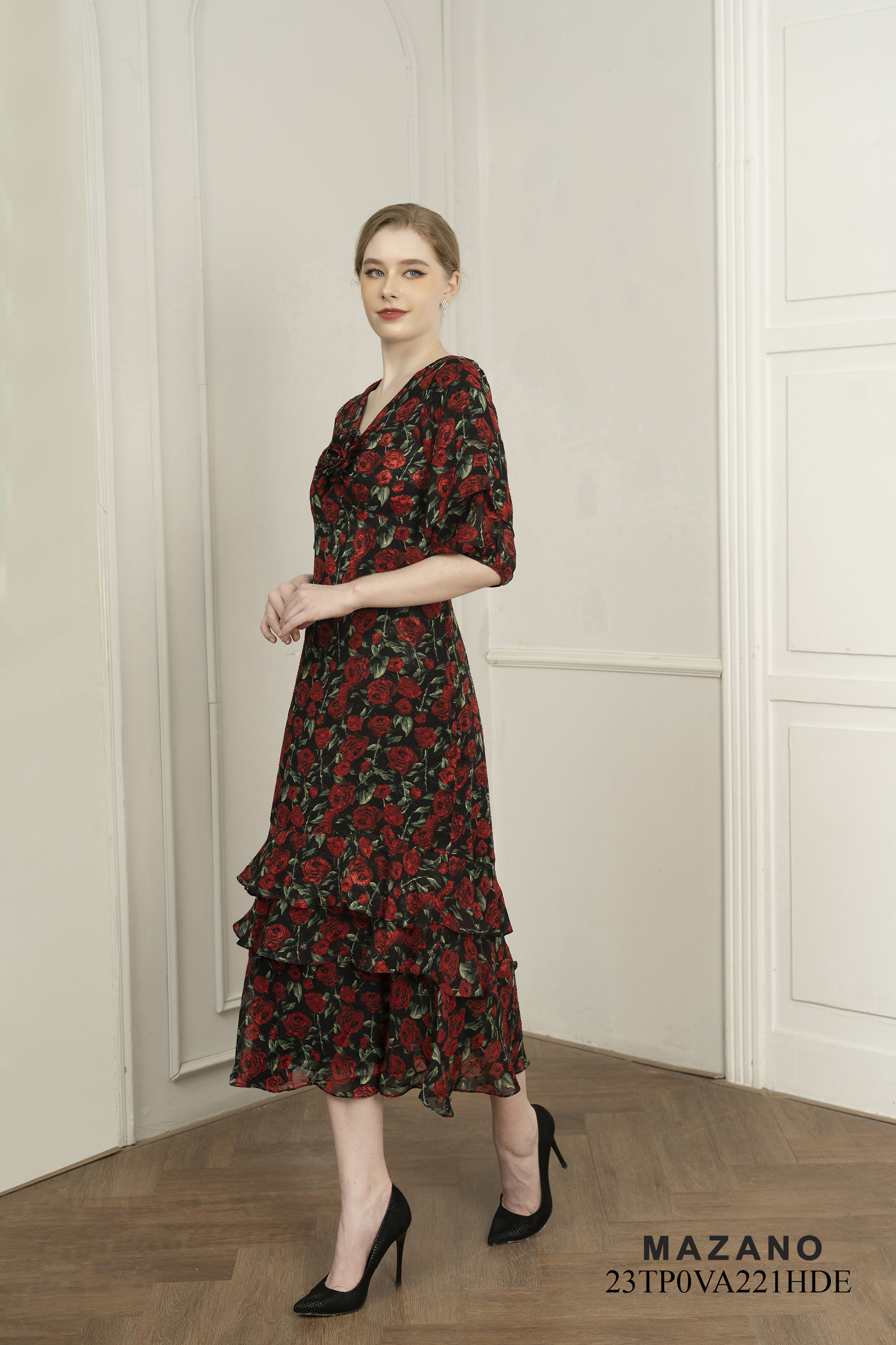 Đầm dài dự tiệc phối bèo đính hoa sang trọng_thumbnail_3