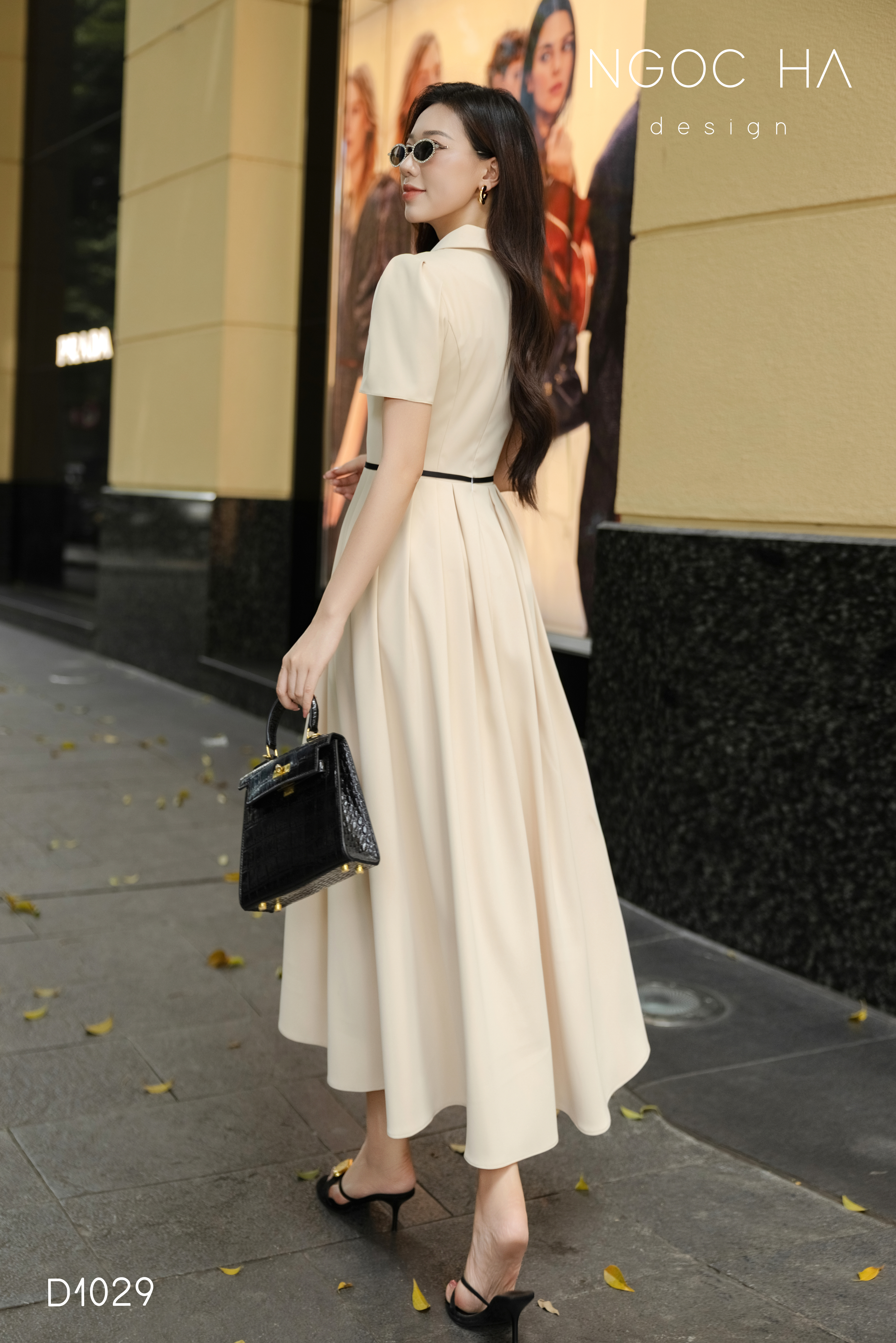 Ivory Dress_ Đầm Cổ Vest Xòe Màu Bee Nơ Đen D1029_thumbnail_1
