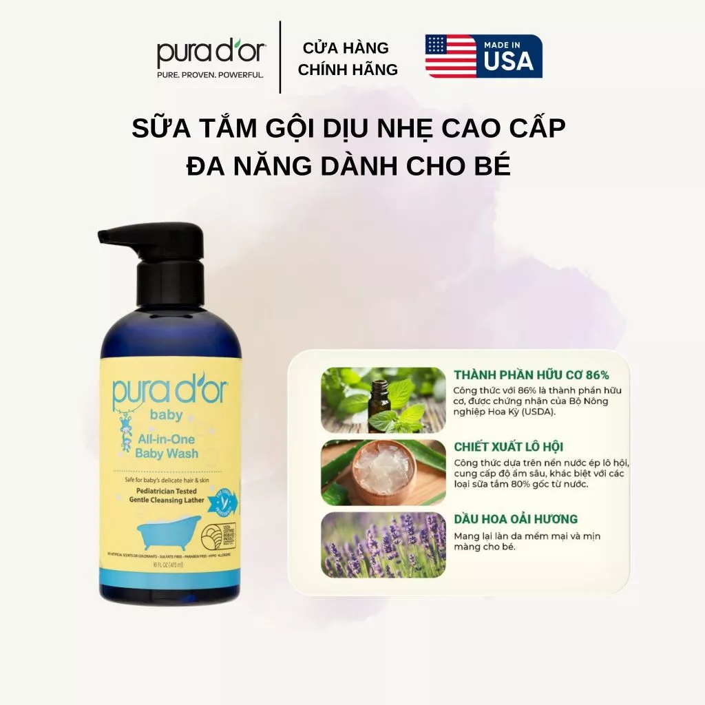 Sữa tắm gội dịu nhẹ đa năng dành cho bé PURA D'OR All-in-One 473ml_thumbnail_3