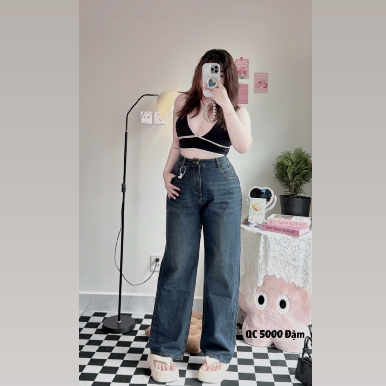 Quần jean ống suông lưng cao basic mới bigsize QJ5000 dành cho nàng béo mập từ 55-90kg