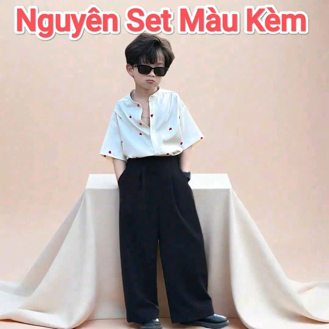 Áo Màu Kem Cổ Chân Form Rộng, Quần Suông Đen Đai Bằng Ống Rộng Cho Bé_thumbnail_8