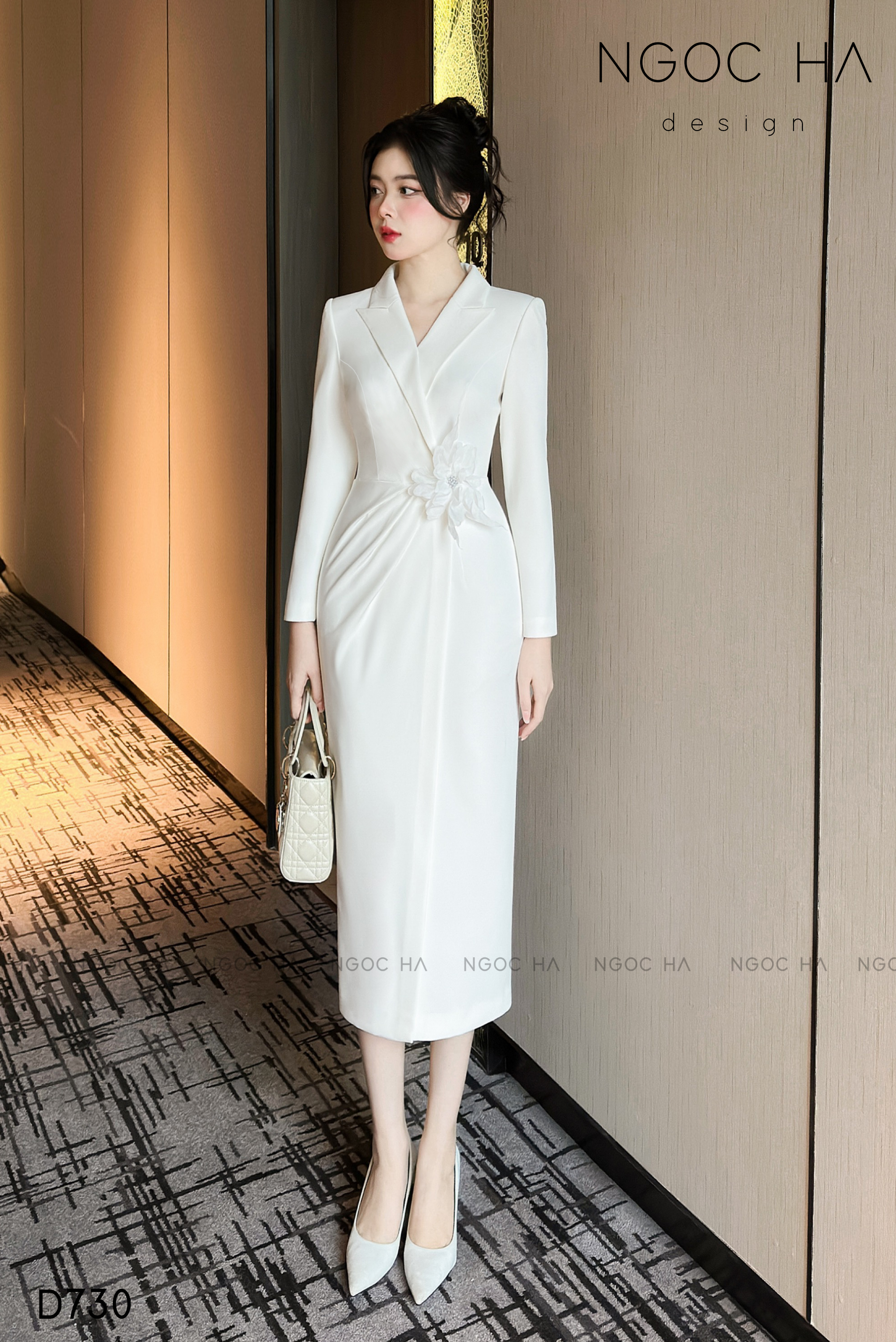Saika Dress_Đầm Vest Xếp Ly Eo Cài Hoa D730_thumbnail_0