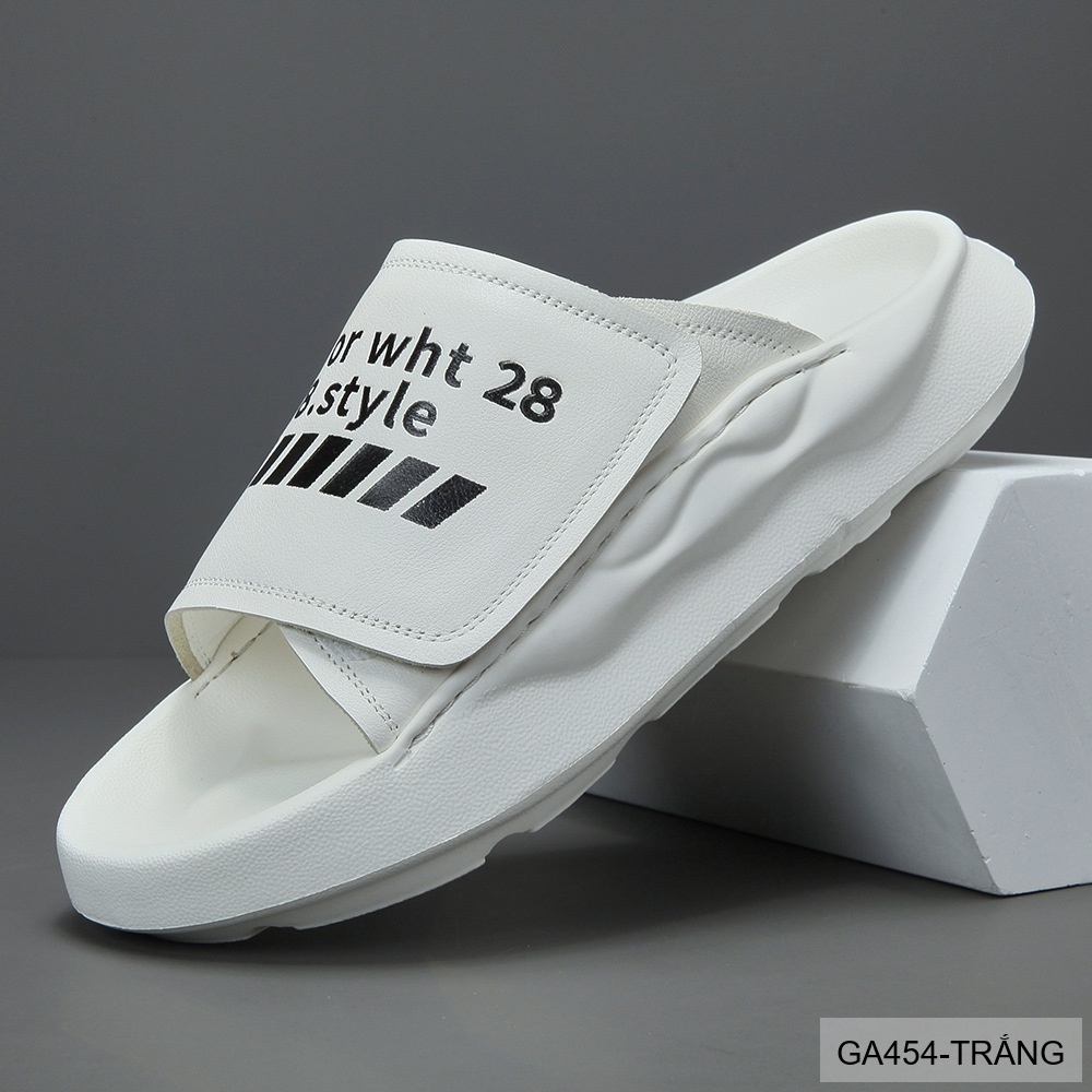 GA454 - Dép xỏ ngón nam thời trang đế dày êm chân, da bò lớp đầu, trắng đen