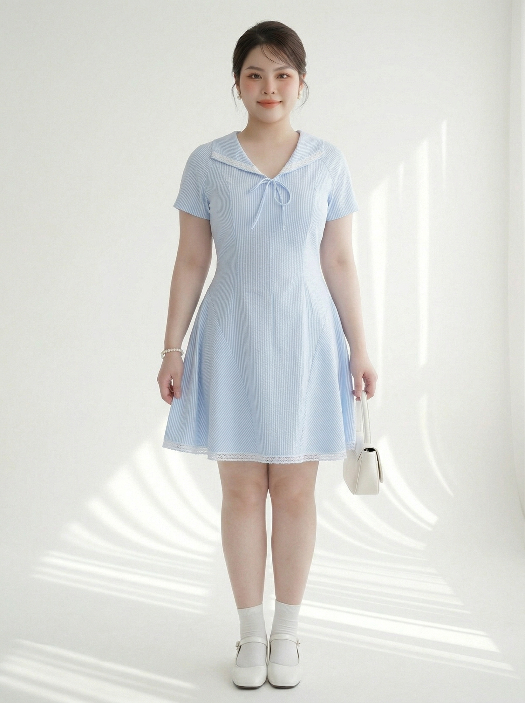 Đầm cổ phối ren kiểu bigsize DA173 dành cho nàng từ 55-95kg