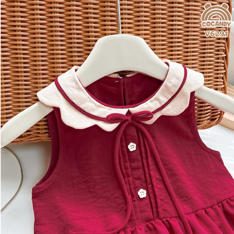 Váy sát nách ĐỎ phối cổ sóng be viền_thumbnail_2
