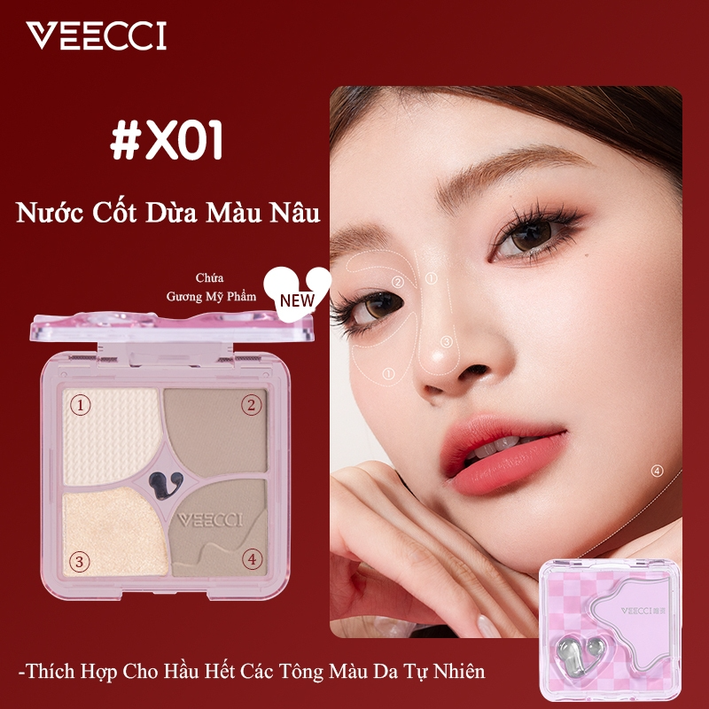 [VEECCI] Bảng phấn tạo khối Veecci 4 ô kẻ caro hồng_thumbnail_0