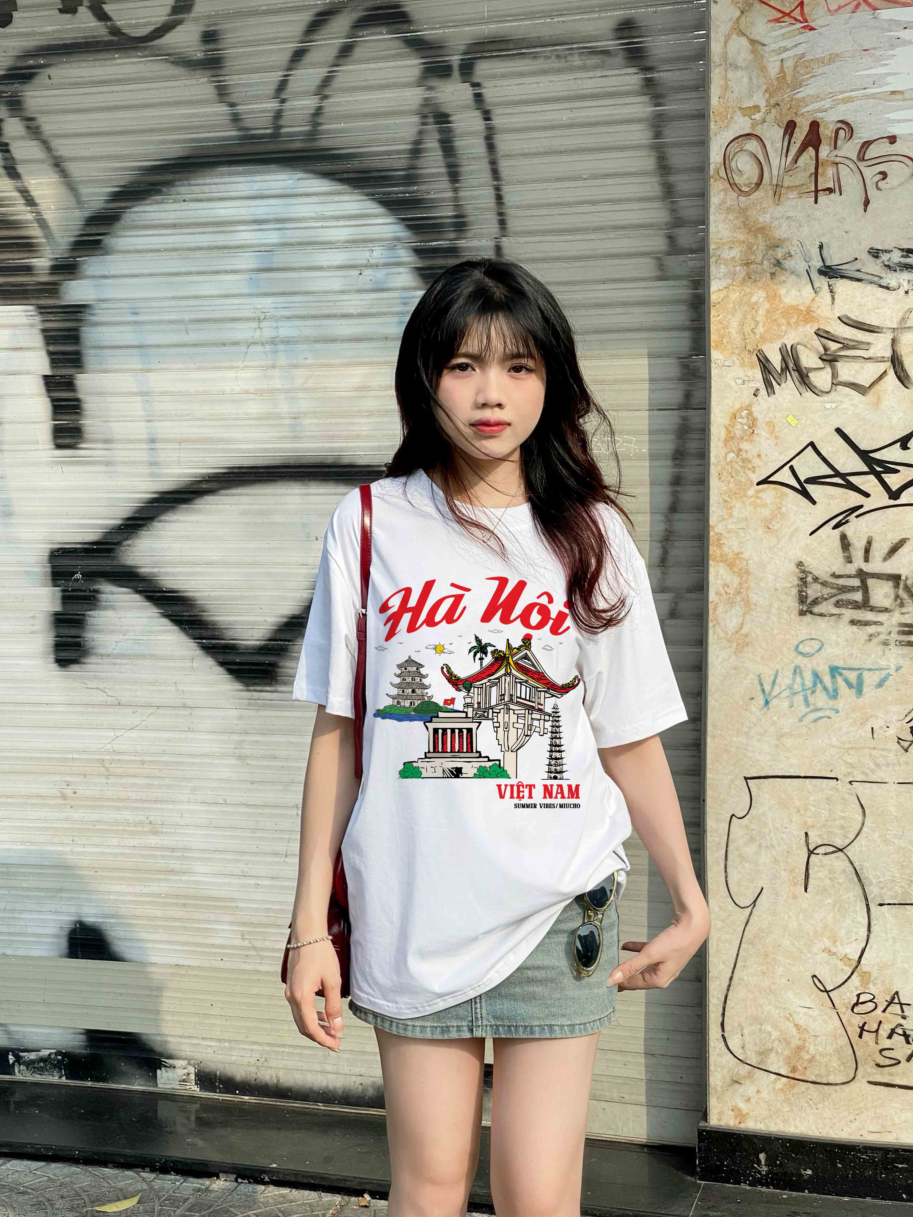 Áo thun du lịch Hà Nội ATD1264 Miucho vải cotton thoáng mát in mix_thumbnail_2