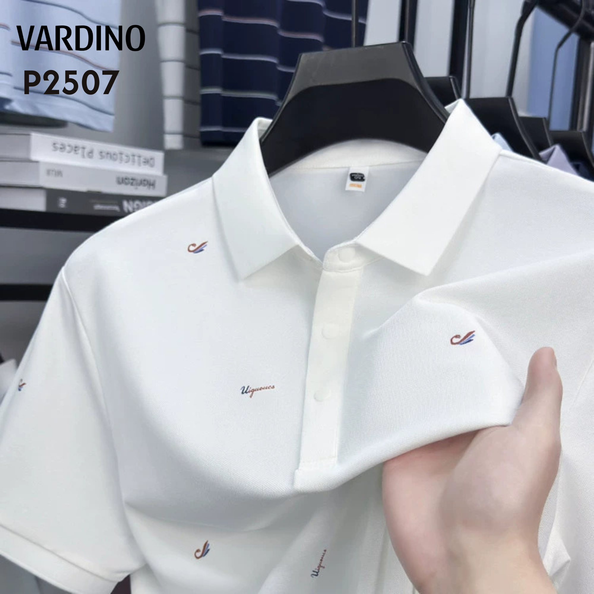 Áo polo cotton pima họa tiết trắng Vardino P2507