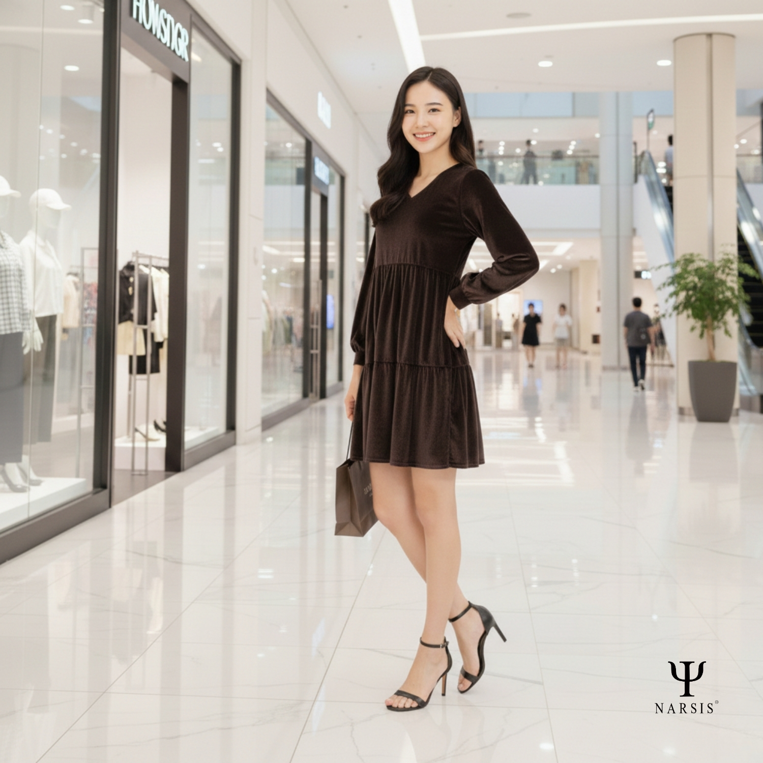 VÁY NHUNG BABYDOLL DÀI TAY NARSIS, CHẤT LIỆU NHUNG MỀM MỊN B0005 NARSIS CHẤT LIỆU THOÁNG MÁT, DỄ ..._thumbnail_3