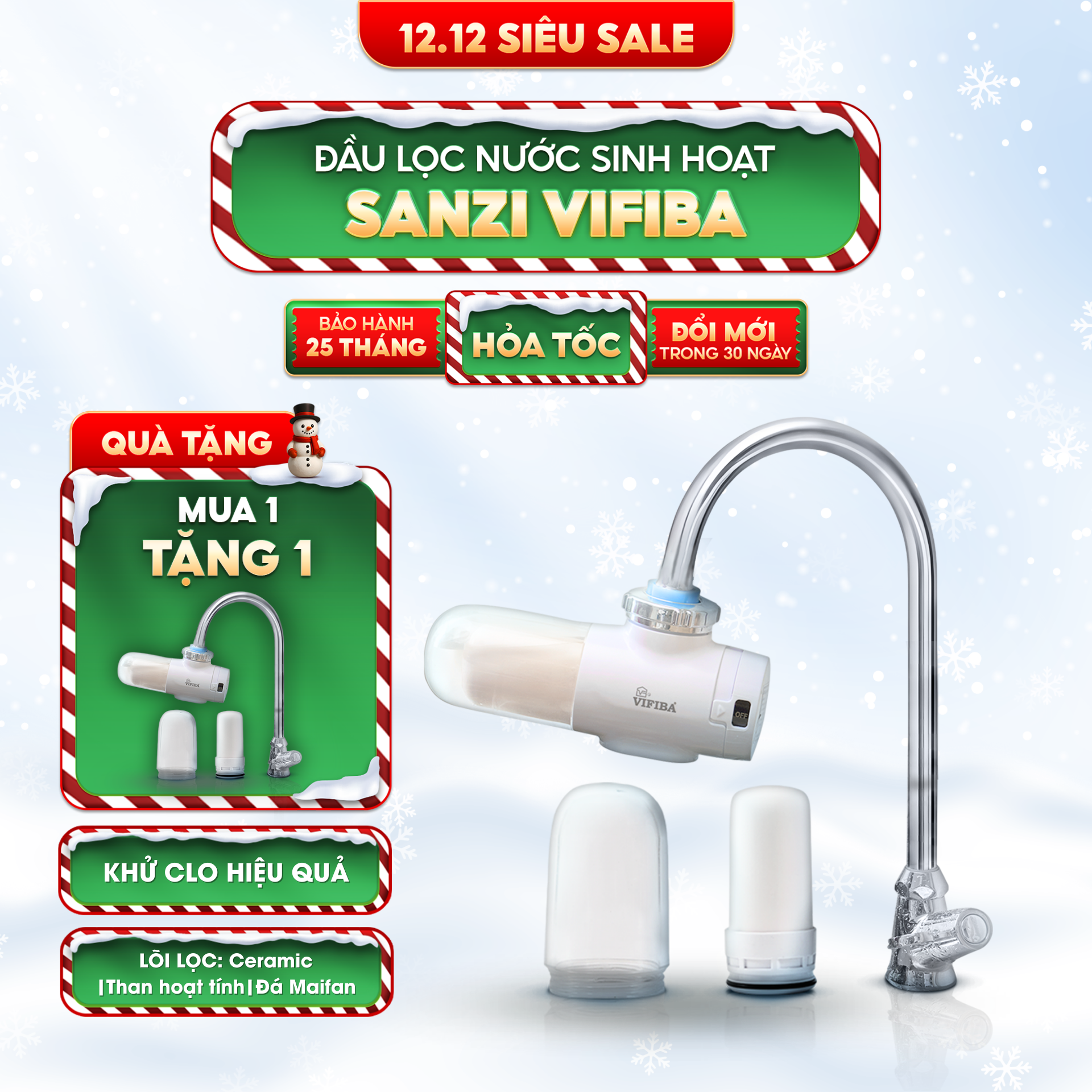 Bộ lọc nước VIFIBA x Sanbee Khử CLO - MUA 1 TẶNG 1