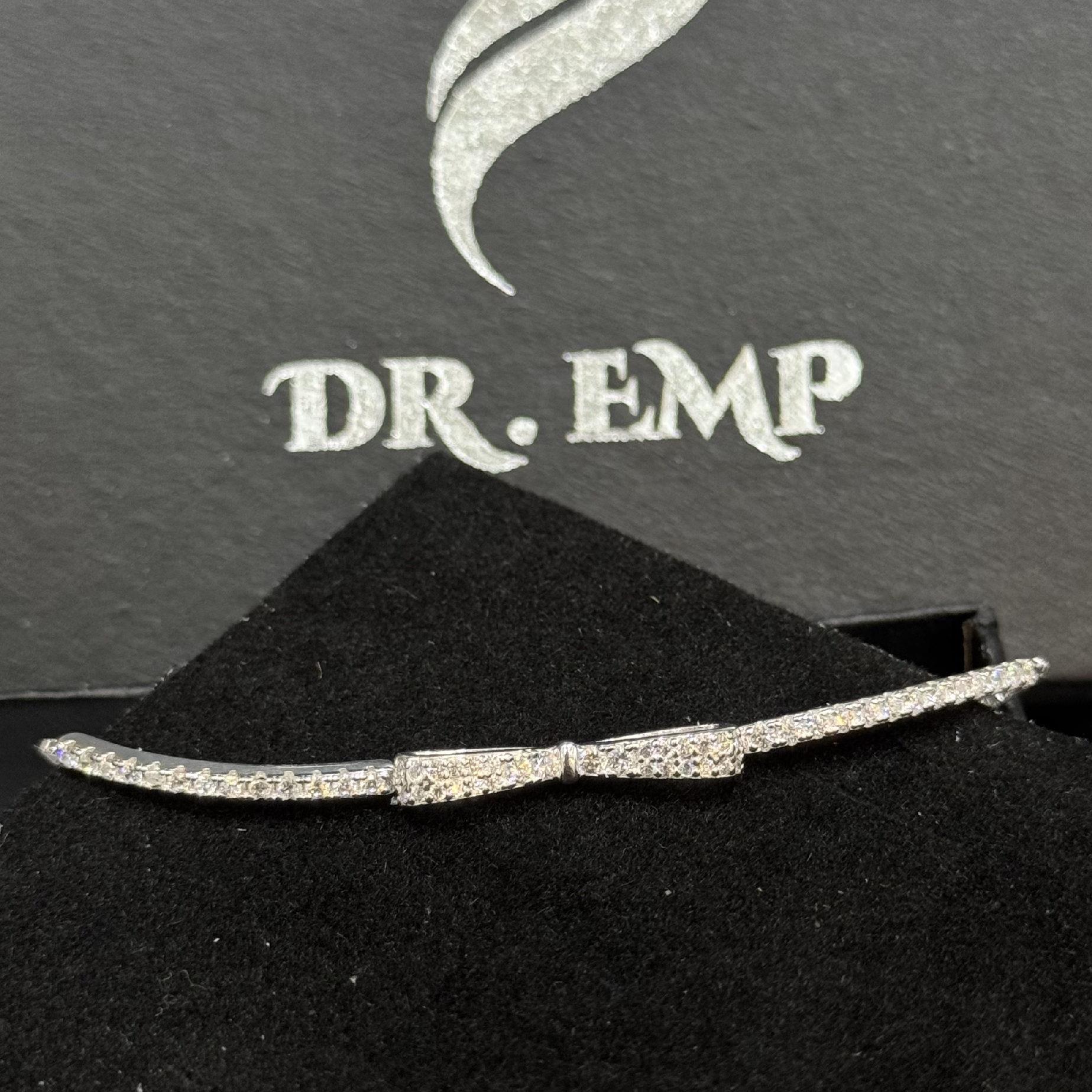 vòng tay bạc 925 xi bạch kim nơ hai cánh dẹt dải đá dây rút