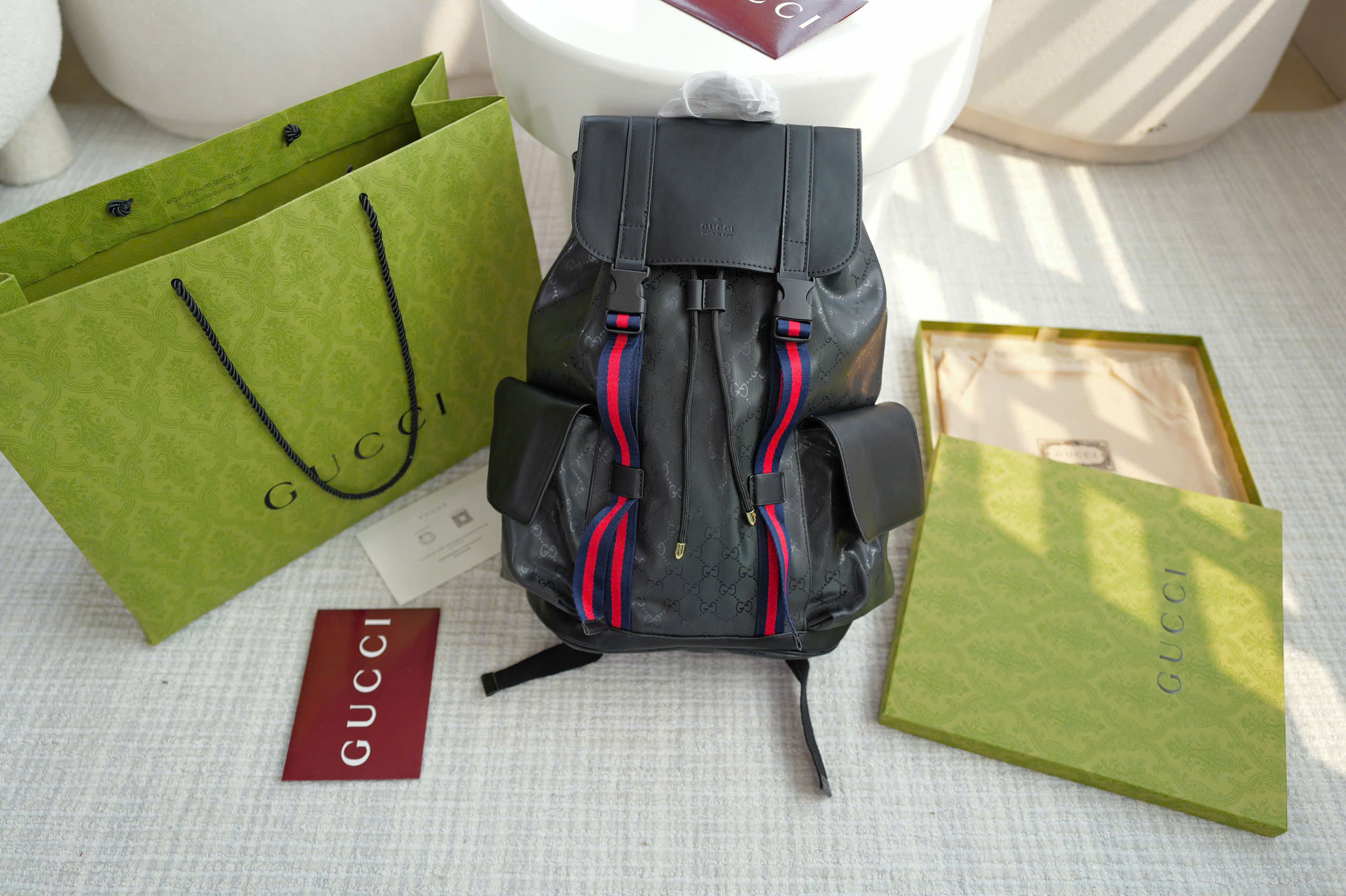 Balo Gucci GG Supreme Canvas Backpack Black