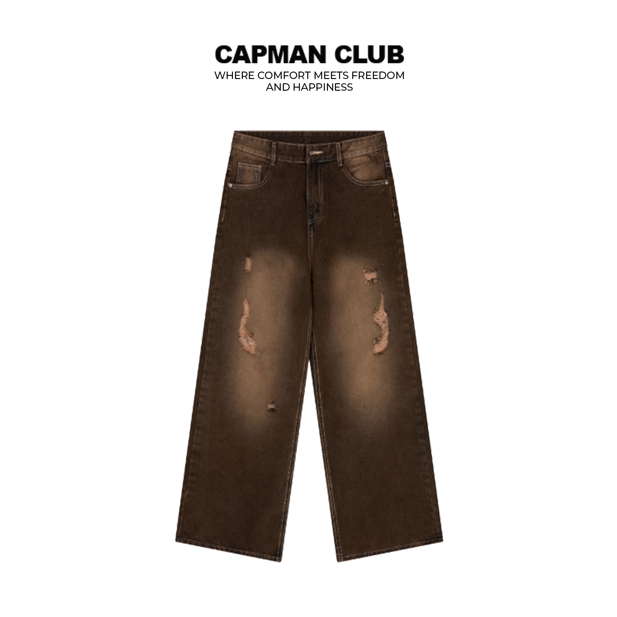 Quần jean dài CAREFREE màu nâu có wash form ống suông có wash phú hợp nam và nữ