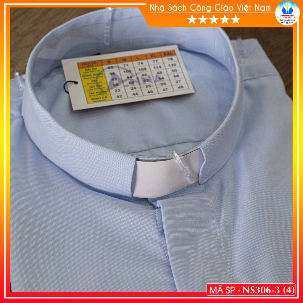 Áo sơ mi cổ côn linh mục ngắn tay xanh nhạt PP0320 Quà tặng  Lễ quan thầy, truyền chức, sinh nhật cha xứ_thumbnail_2
