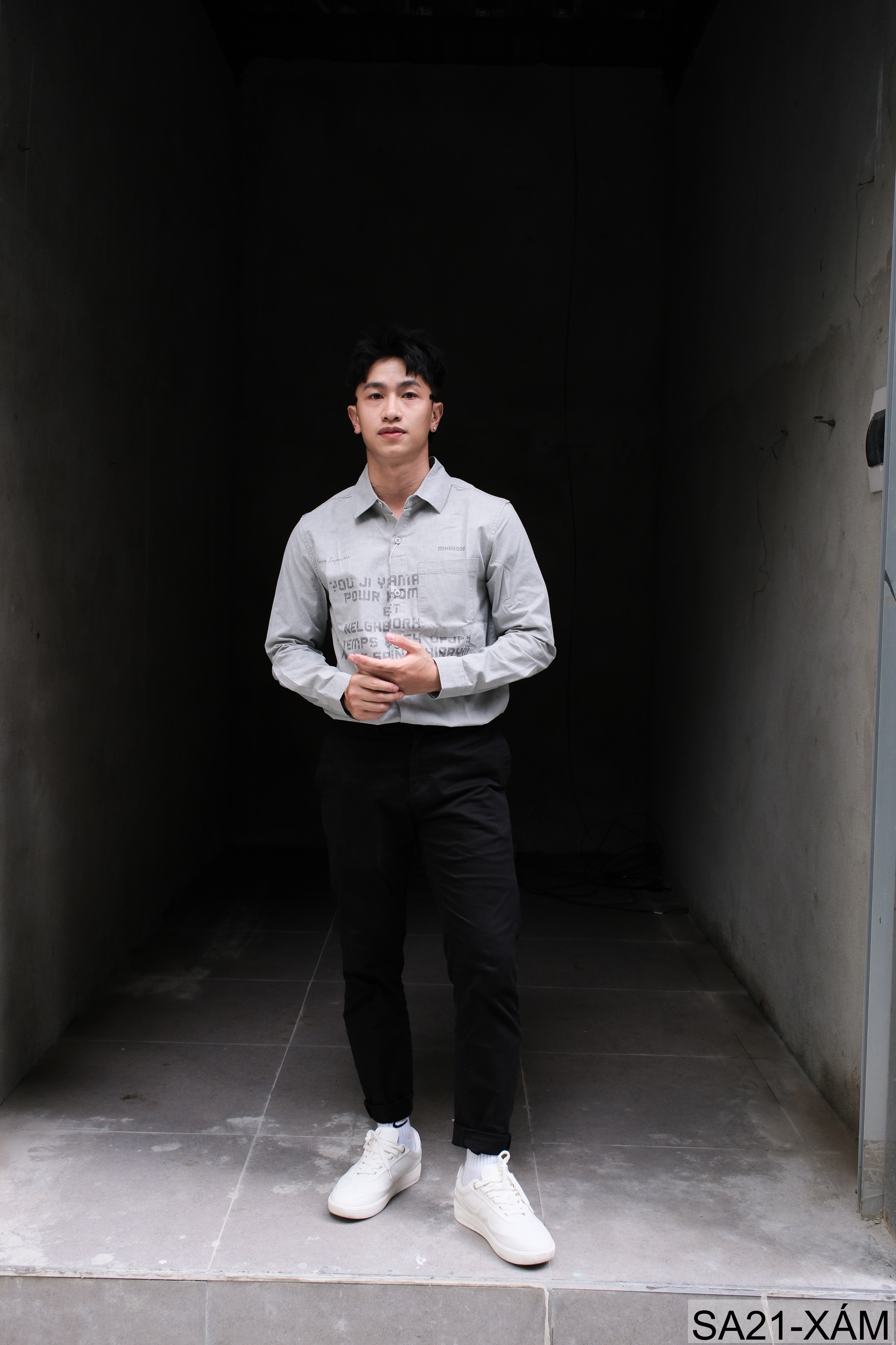 SA21 - Áo sơ mi nam dáng rộng phong cách Nhật Bản, cổ bẻ, tay dài, họa tiết chữ, chất cotton mềm mại_thumbnail_2