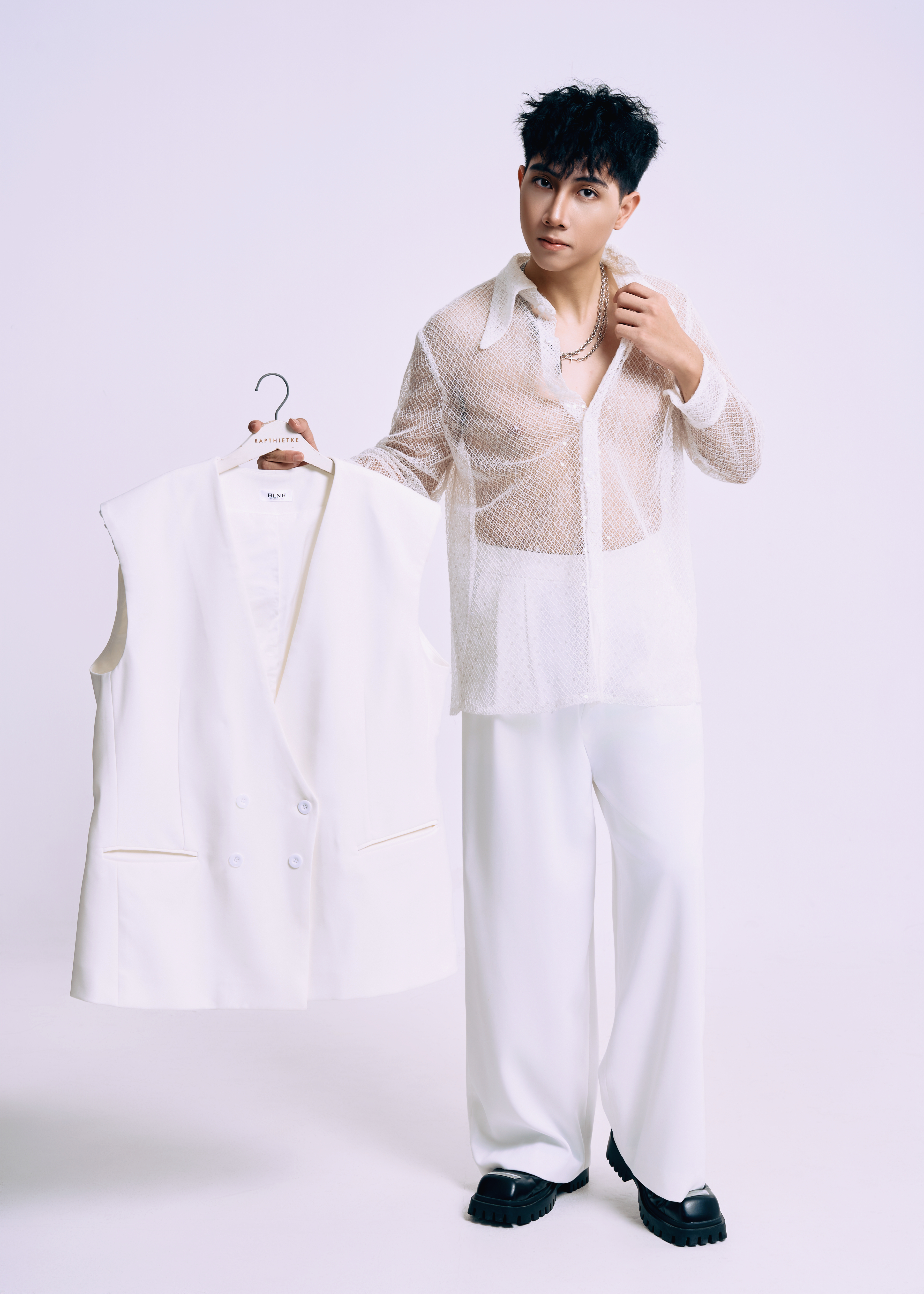 Vest trắng oversize phối sơ mi lưới cao cấp_thumbnail_2