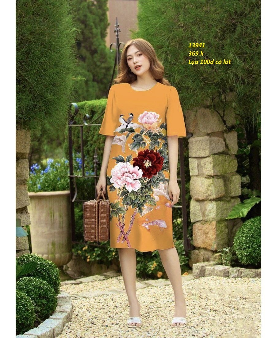 13941-Đầm suông in hoa mẫu  đơn ( lụa 100D có lót )FREESHIP_thumbnail_1