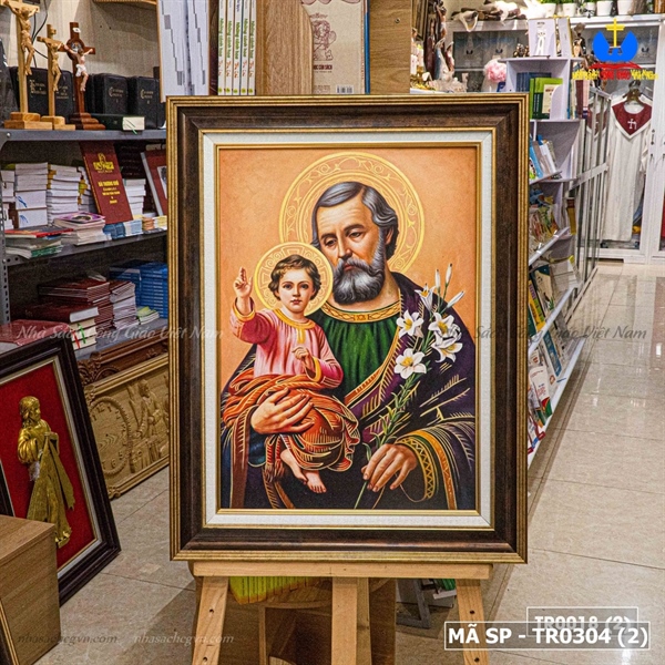 Tranh canvas Thánh Giuse bế Chúa 24x33cm