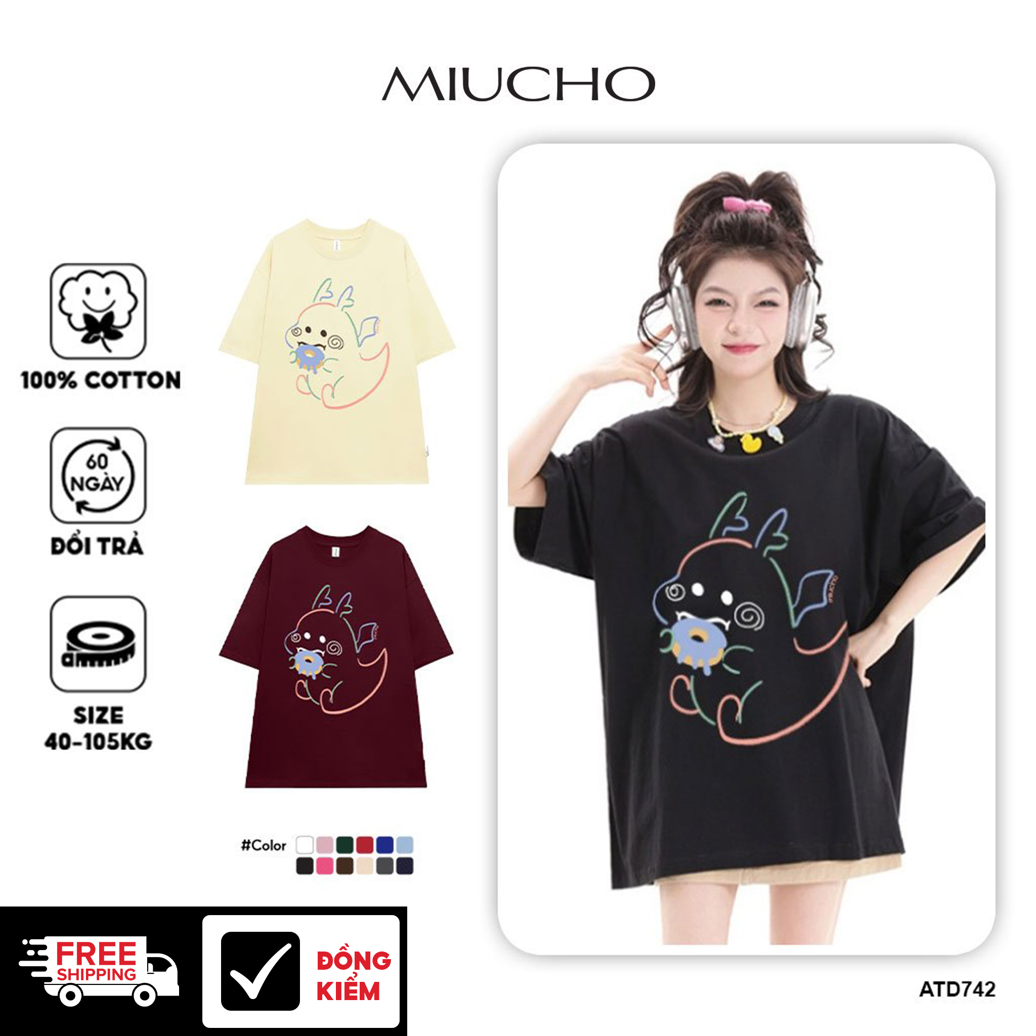 Áo thun unisex local brand form rộng ATD742 Miucho cotton cổ tròn in artwork