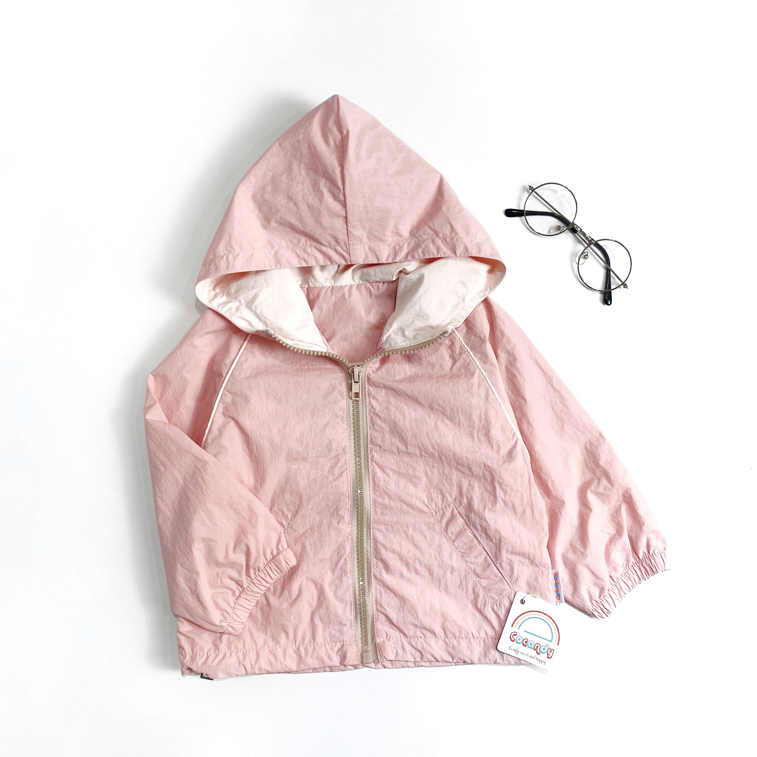 Áo khoác gió HỒNG có mũ