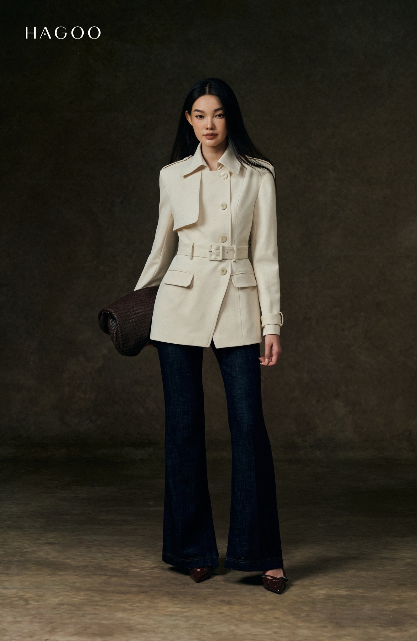 Quần loe denim túi ốp trước HAGOO