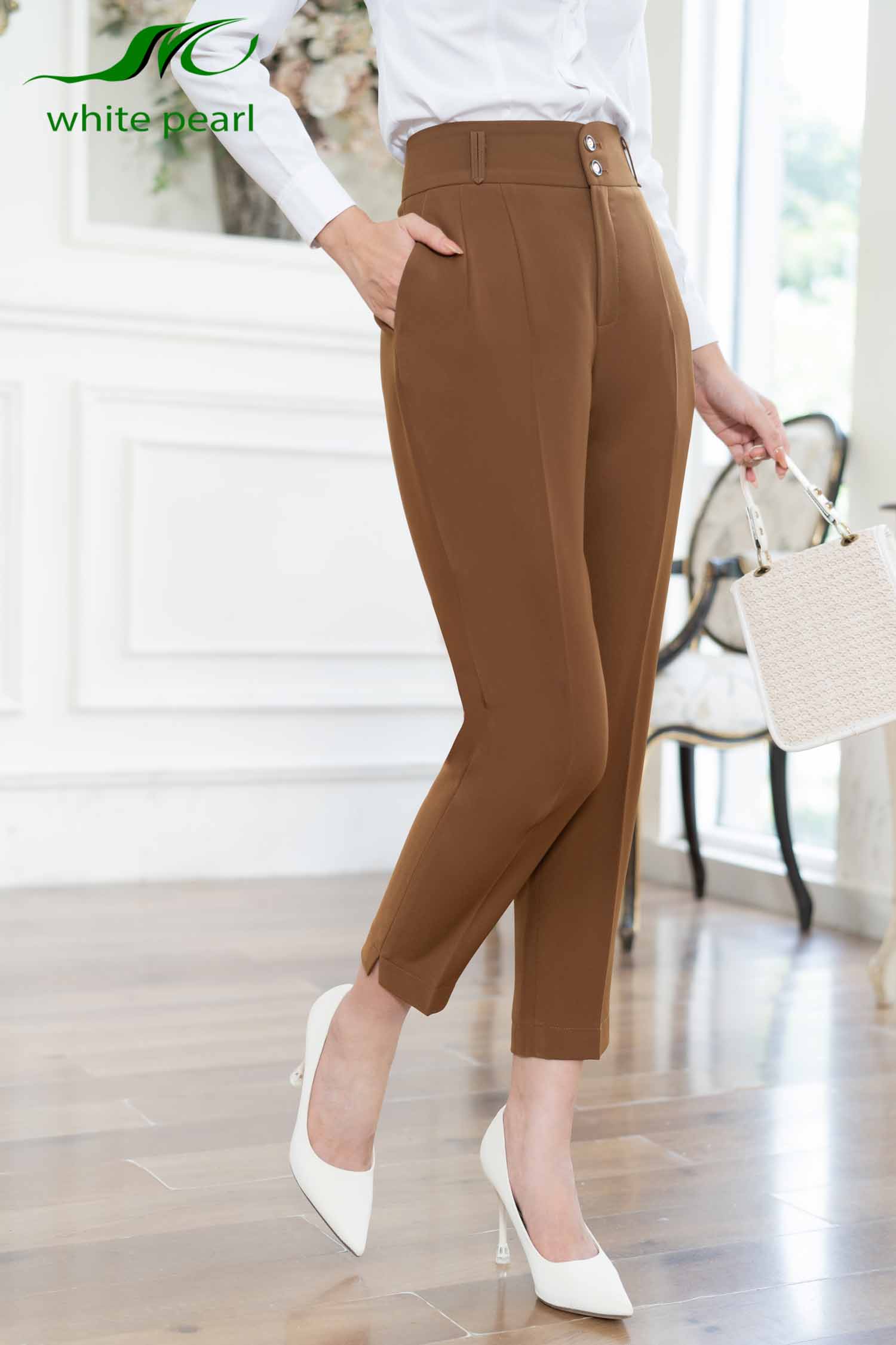 Quần âu nữ dáng baggy cạp 2 cúc thời trang công sở cao cấp White Pearl_thumbnail_1