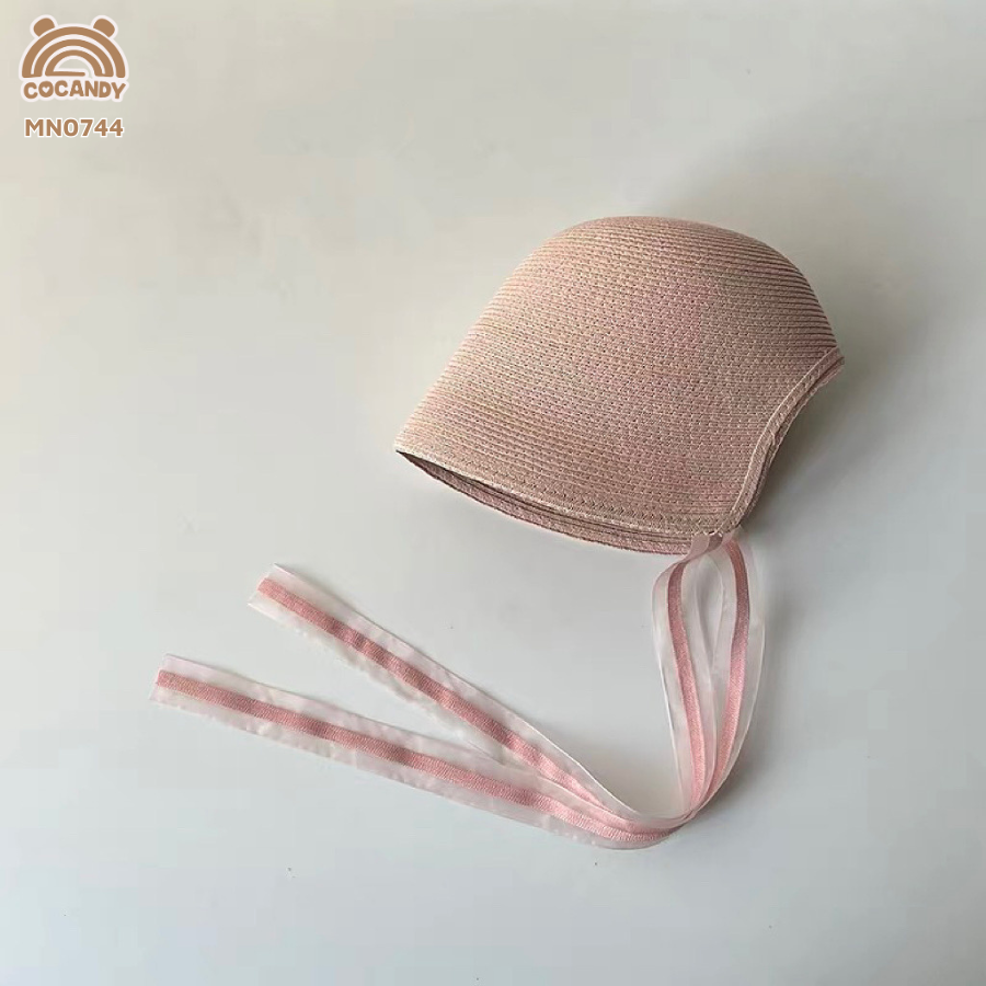 Mũ cói tròn trơn HỒNG dây HỒNG
