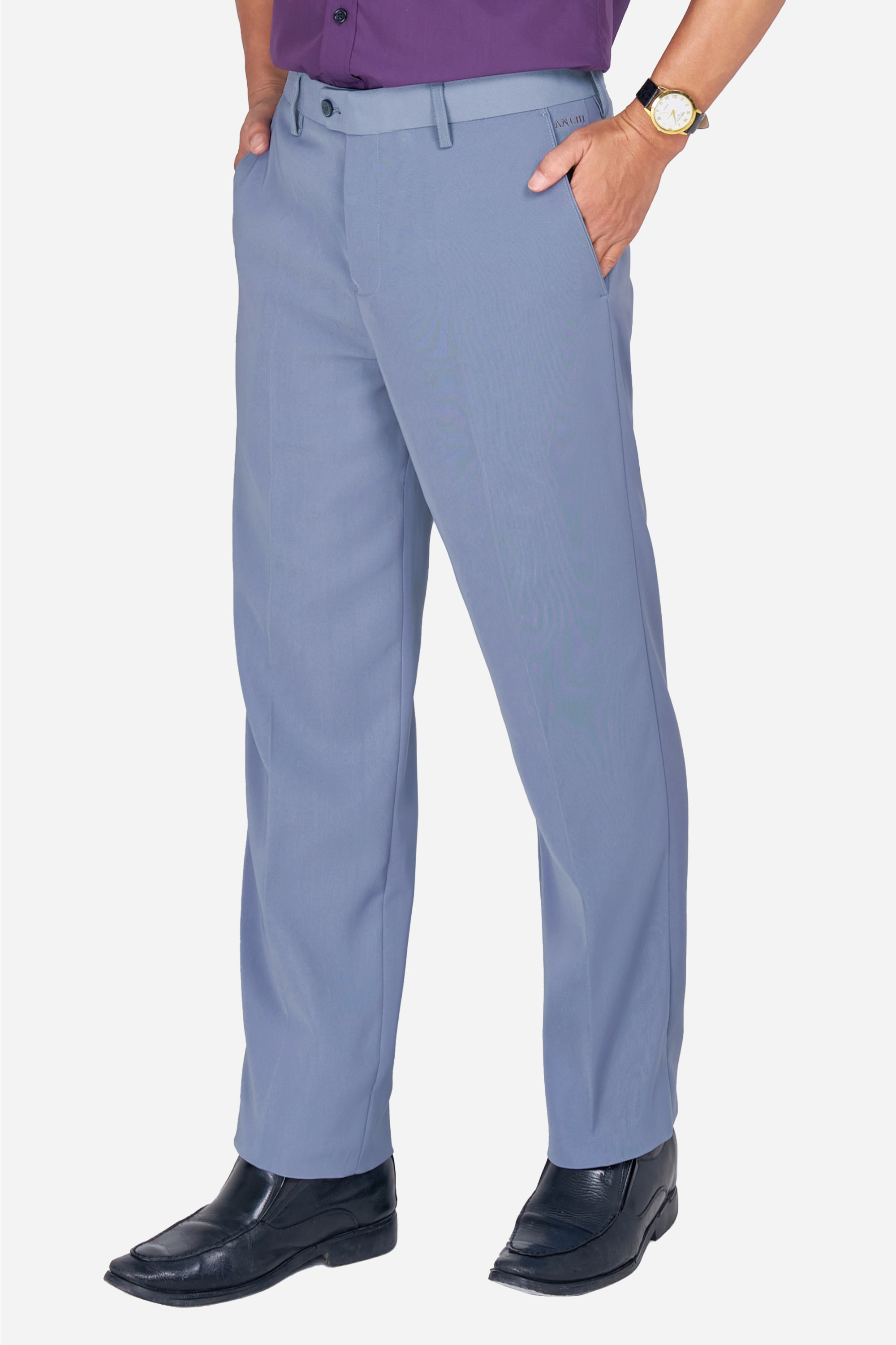 Quần Âu 0 Li Nam Trung Niên ANCHI Chất Liệu Vải Tăm Phom Suông Ống Rộng Màu Ghi Nhạt_thumbnail_4