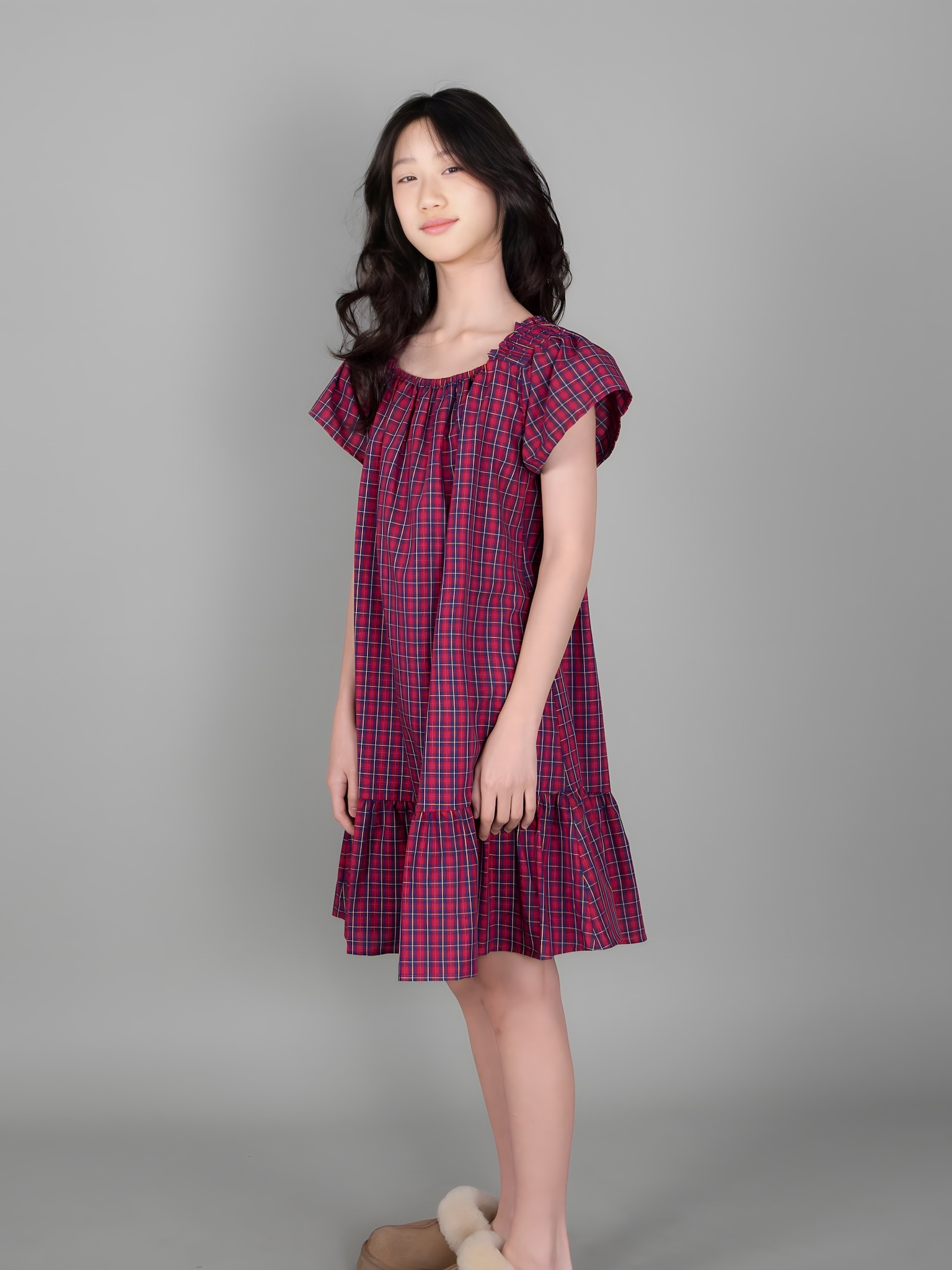 Váy kẻ caro đỏ chun vai_thumbnail_2